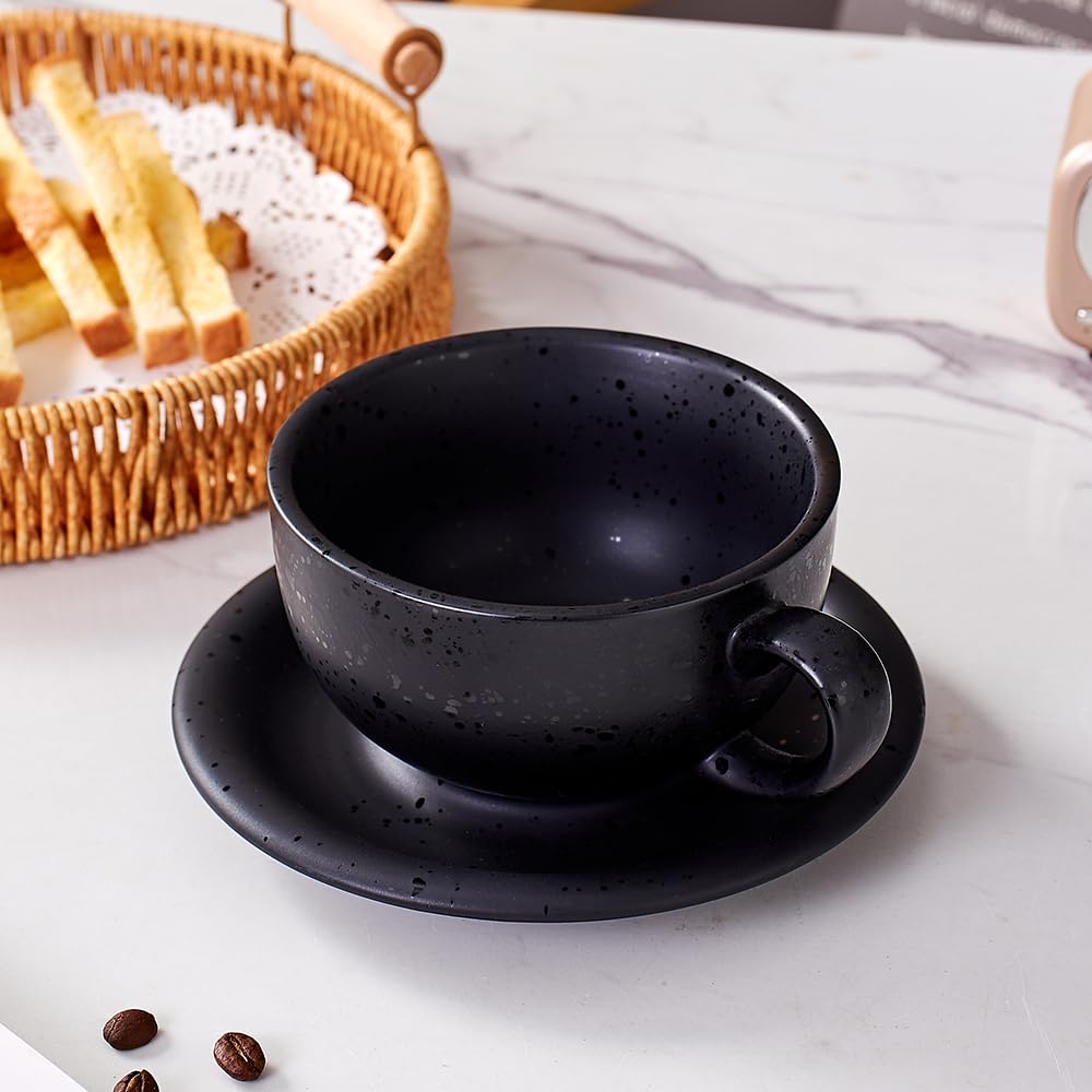 Coffeezone Vintage Design 12 oz Ceramic Latte Art Cappuccino Barista Cup with Saucer (Beige)