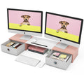 WESTREE Dual Monitor Stand Riser with Two Drawers, Extra Large Storage Monitor Stand for 2 Monitors, Desktop Oraganizer Stand for Computer,Laptop,Screen,Printer,TV