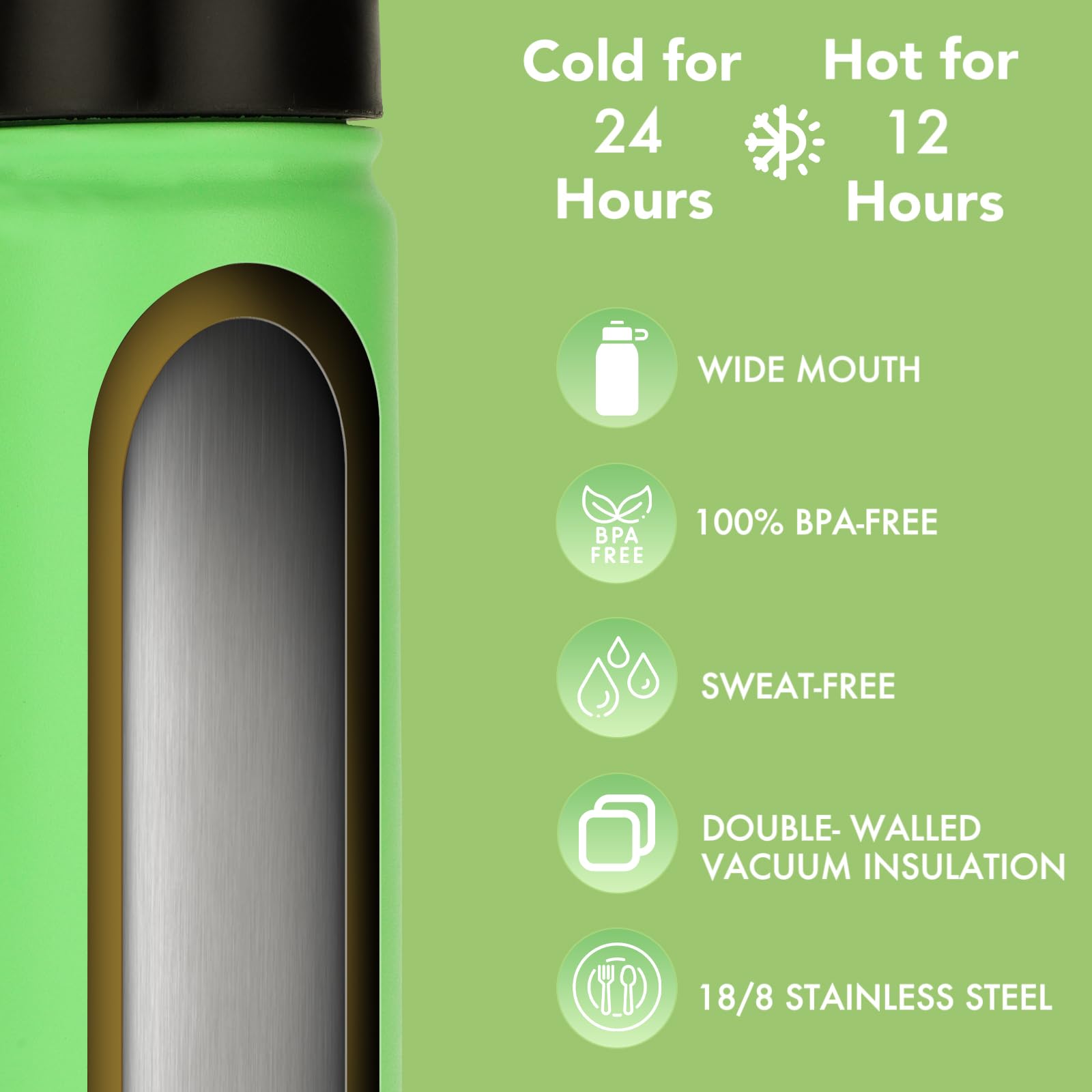 mininoo 24 oz Insulated Water Bottle with Straw Lid, Stainless Steel Double Wall Vacuum, Leak Proof, BPA Free, Keep Cold for 24H & Hot for 12H-2 pack(Black)