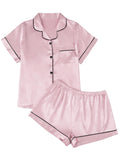 LILLUSORY Silk Satin Pajama Set for Women 2 Piece Lounge Pjs Winter Matching Summer Sleepwear Button Down Shirt Shorts