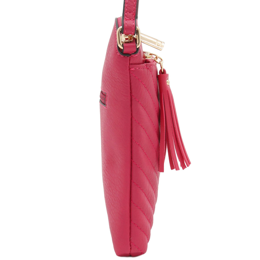 FashionPuzzle Chevron Quilted Medium Crossbody Bag with Tassel Accent