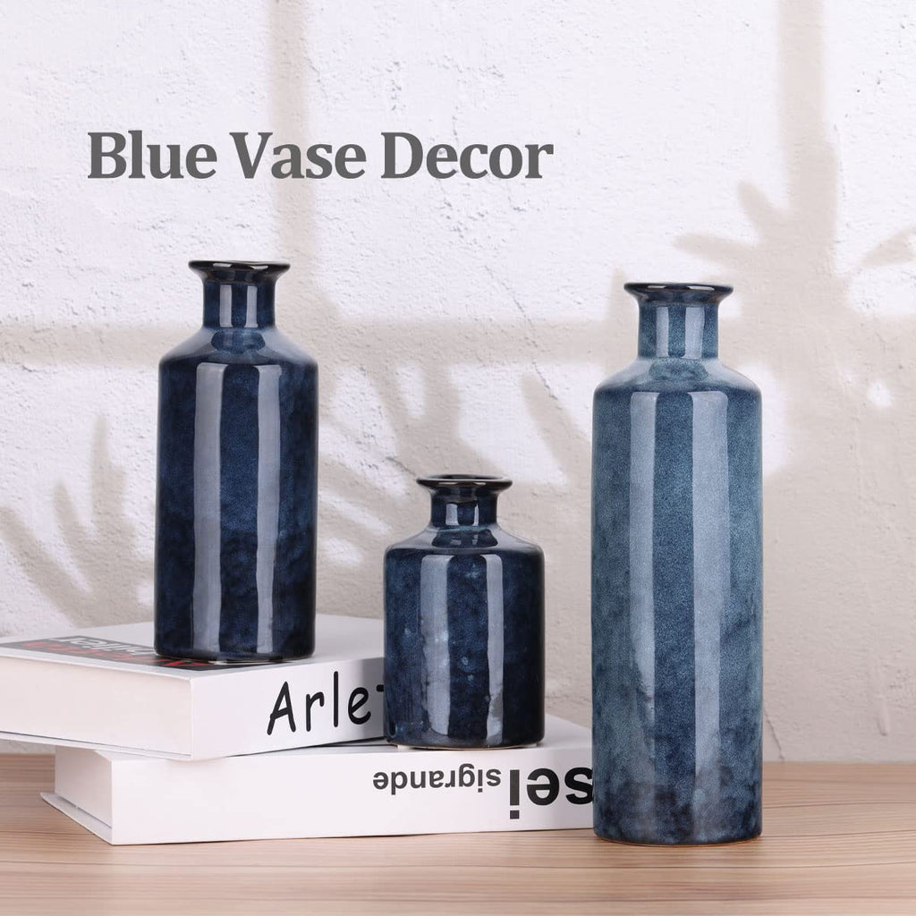 Ceramic Vase Set - 3 Ceramic Small Vases, Farmhouse Country Flower Vase Home Decor, Living Room Decoration, Table Decoration, Fireplace Decor, and Entrance Decorations Centerpieces