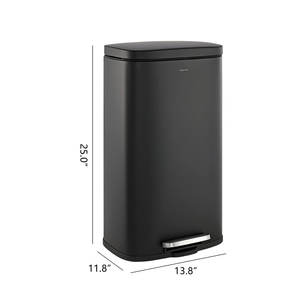 happimess HPM1011B Curtis 8-Gallon Step-Open Trash Can with Soft-Close Lid, Modern, Minimalistic, Fingerprint Proof for Home, Kitchen, Laundry Room, Office, Bedroom, Bathroom, Black