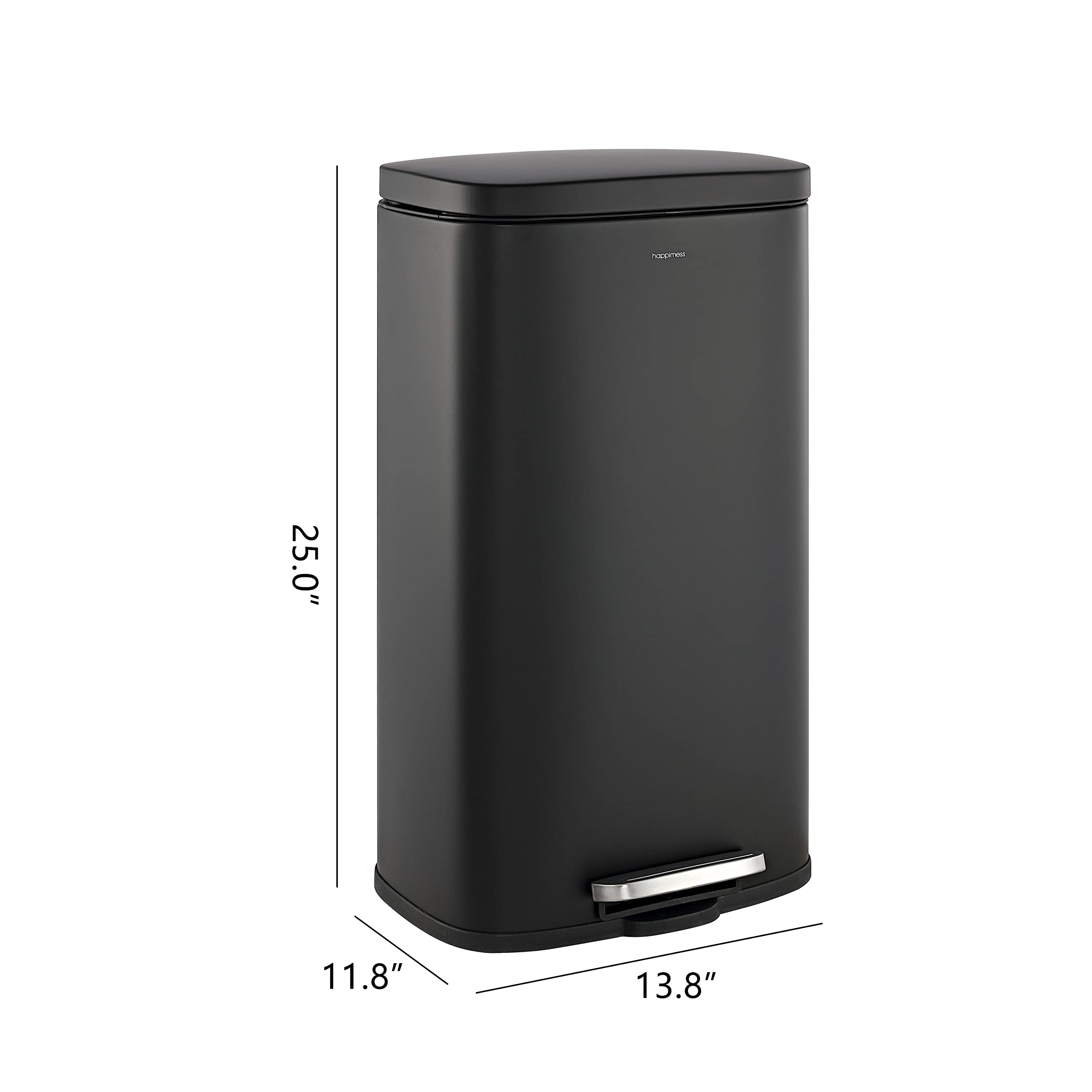 happimess HPM1011B Curtis 8-Gallon Step-Open Trash Can with Soft-Close Lid, Modern, Minimalistic, Fingerprint Proof for Home, Kitchen, Laundry Room, Office, Bedroom, Bathroom, Black