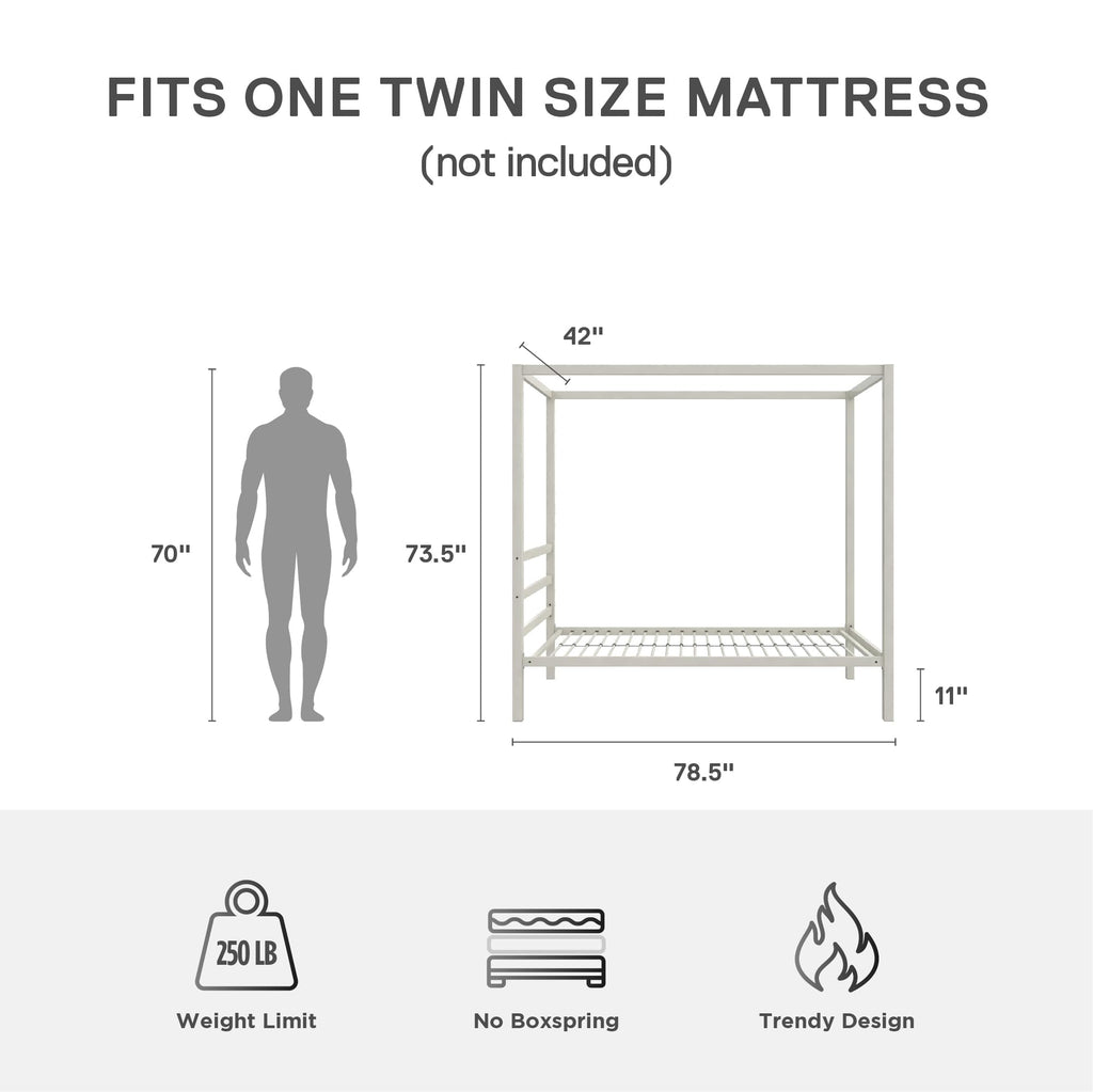 DHP King Metal Canopy Bed, Modern Design with Built-In Headboard, Sturdy Frame, No Box Spring Needed, Gunmetal Gray
