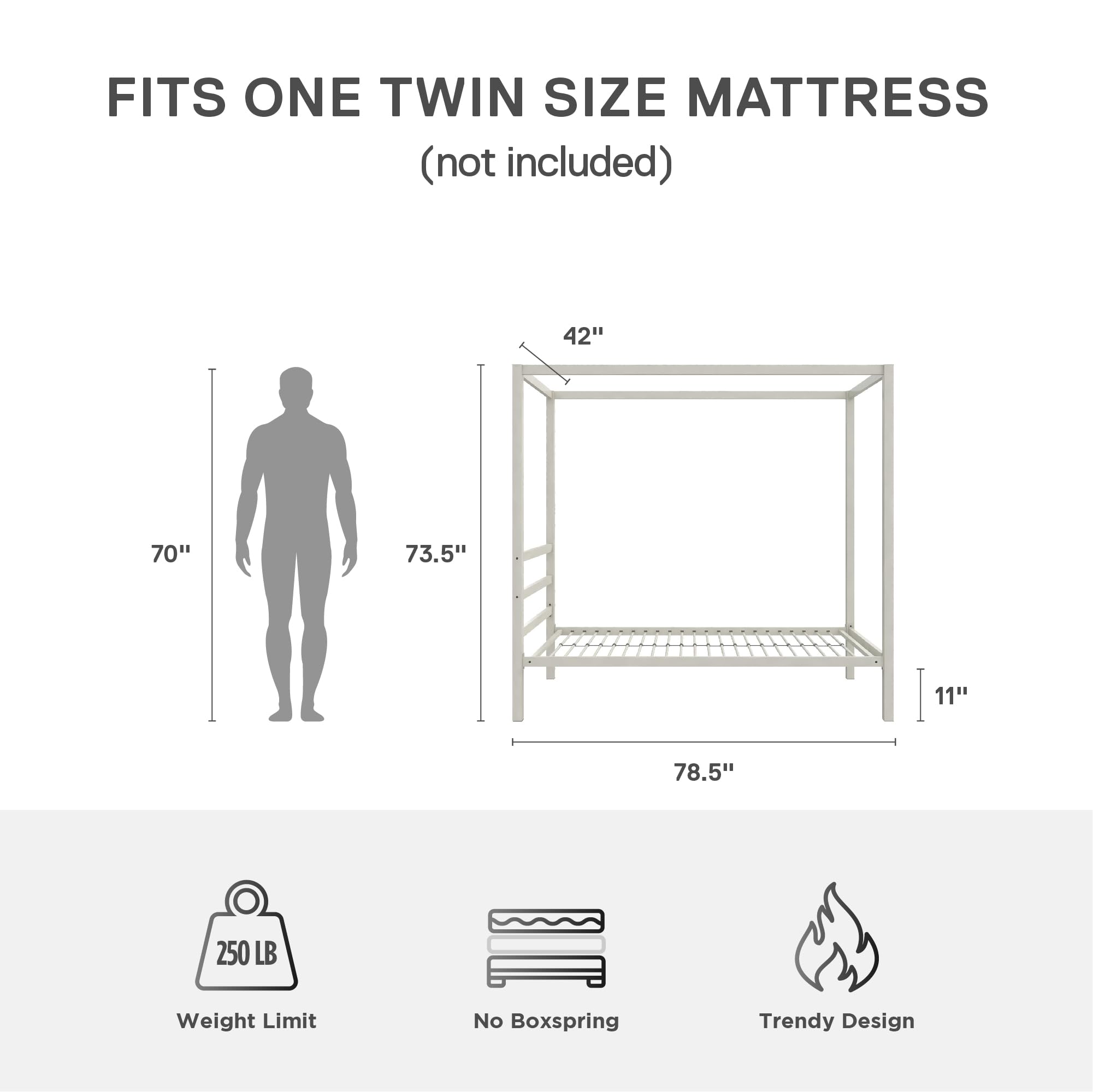 DHP King Metal Canopy Bed, Modern Design with Built-In Headboard, Sturdy Frame, No Box Spring Needed, Gunmetal Gray