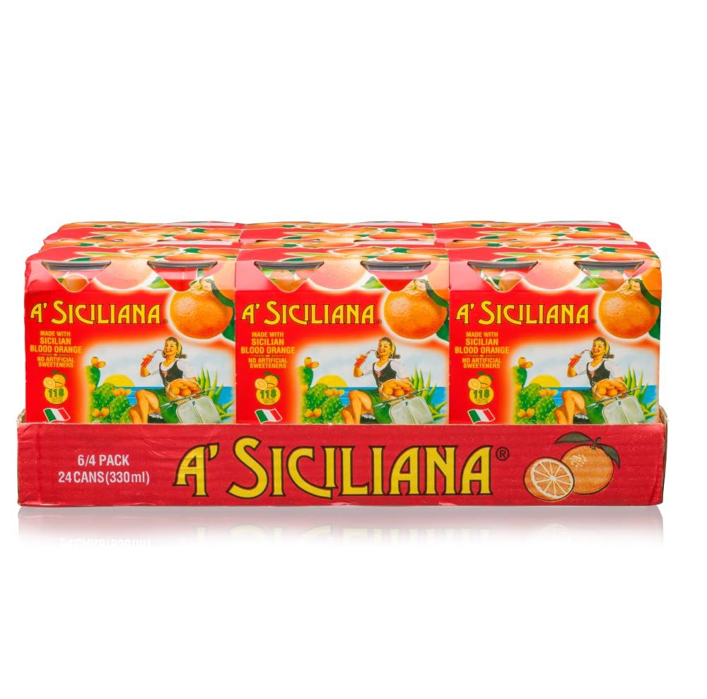 A' Siciliana Sicilian Sparkling Drink Aranciata - Refreshing and Delicious Italian Soda made with Sicilian Blood Orange - Authentic Imported Italian Beverage - Blood Orange Soda 24 Pack of 11.15 fl oz Cans