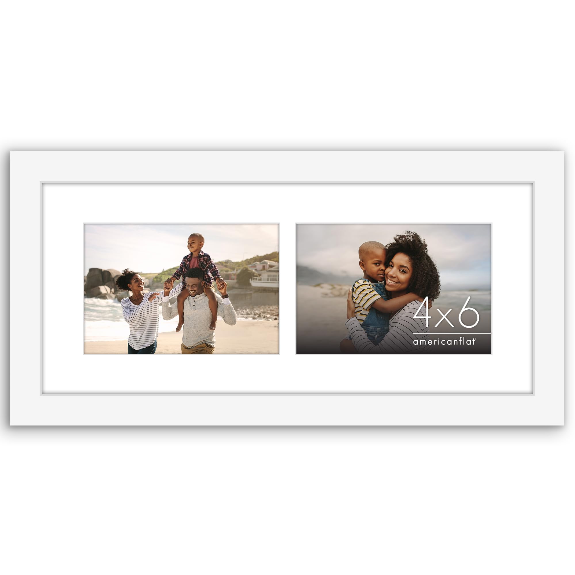Americanflat 4x6 Double Picture Frame with Shatter-Resistant Glass - Fits Two 4x6 Photos or use as One 6x14 Frame - Signature Collection - Collage Frames for Tabletop and Wall Display - Black