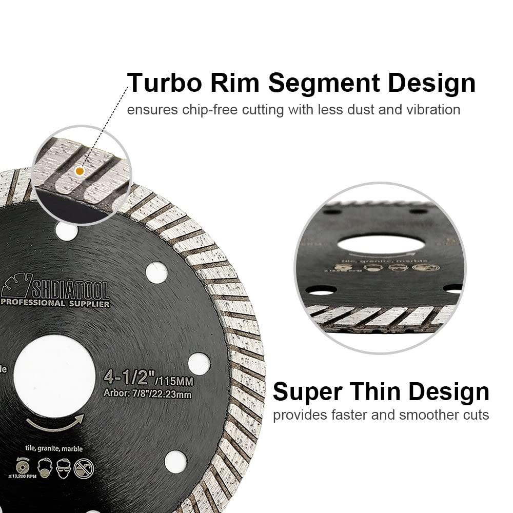 SHDIATOOL Super Thin Diamond Turbo Saw Blade 4 Inch Cutting Porcelain Ceramic Tile Granite Dia 105mm