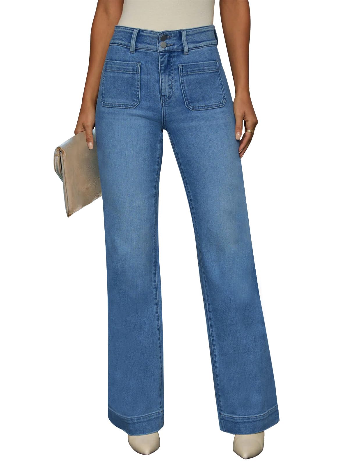 KUNMI Jeans for Women Wide Leg Baggy High Waist Boyfriends Straight Leg Stretchy Denim Pants Trendy Fall 2025