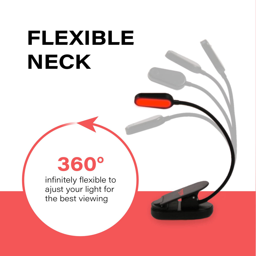 hooga Red Book Light, Rechargeable Clip On 625nm LED Light for Reading in Bed. No Blue Light Emitted, Eye Care Light for Strain-Free, Healthy Eyes. Gift for Students, Kids, Travel, Nursing, Studying.