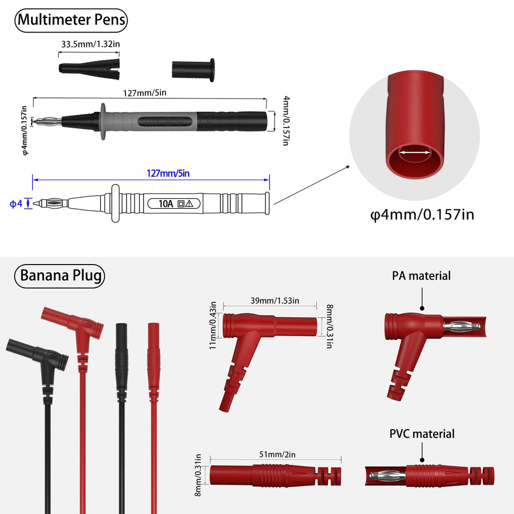 12pc Multimeter Test Leads,Test Leads with Alligator Clips,Test Hook,Banana Plug Leads,Telescopic Testing Hook,Suitable for Fluke, Kaiweets, Innova Multimeter, Voltmeter, Clamp Meter