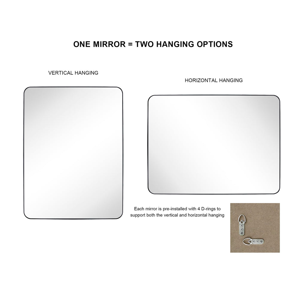 GRACTO 20x30 inch Brushed Nickel Stainless Steel Metal Framed Bathroom Mirror for Wall Mounted Rounded Rectangular Bathroom Vanity Mirror
