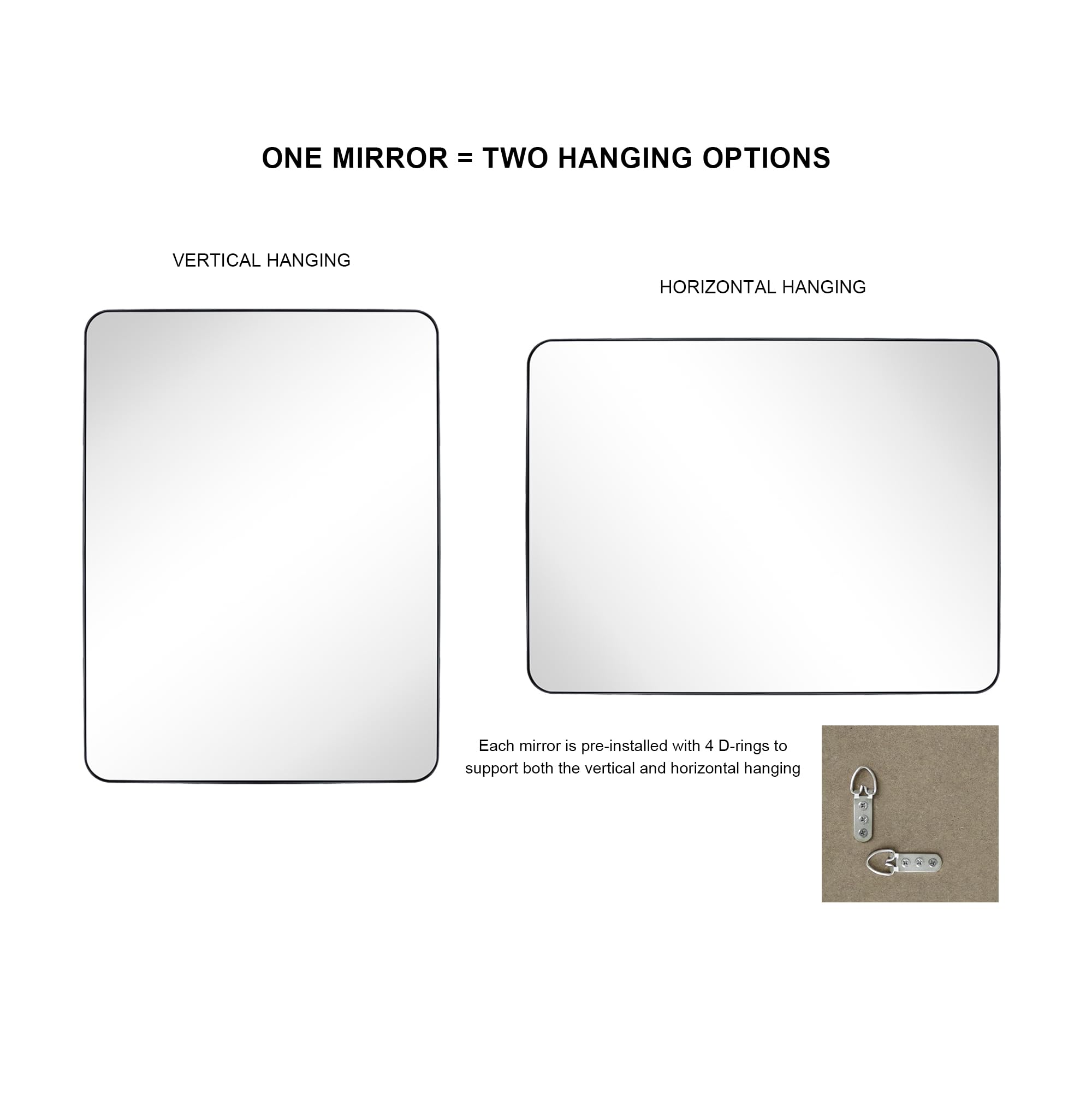 GRACTO 20x30 inch Brushed Nickel Stainless Steel Metal Framed Bathroom Mirror for Wall Mounted Rounded Rectangular Bathroom Vanity Mirror