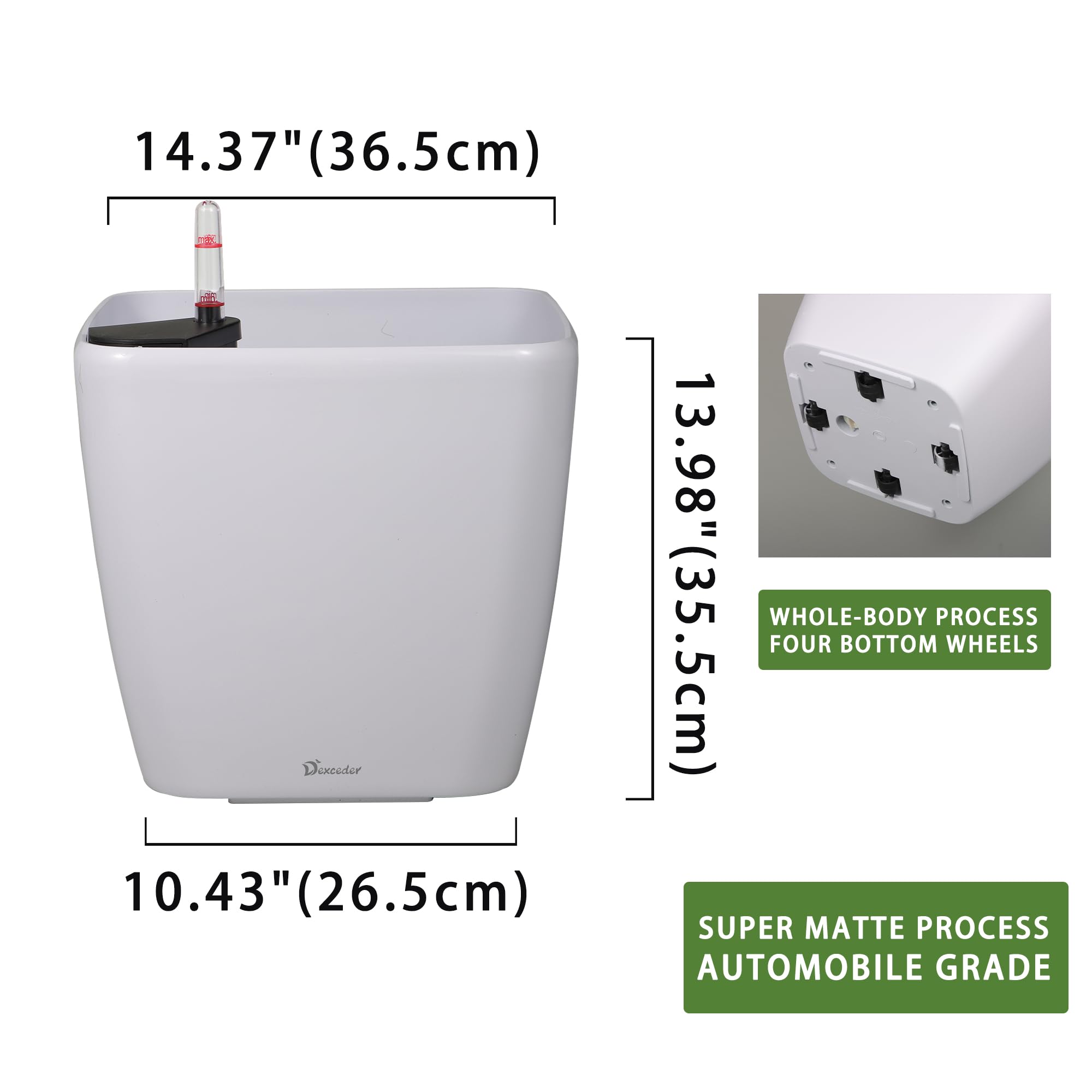 Dexceder 9x8 Self Watering Planter (Black High Gloss) | Inner Mat Design, Thickened Table Flower Plant Pot with Water Level Indicator Indoor Outdoor