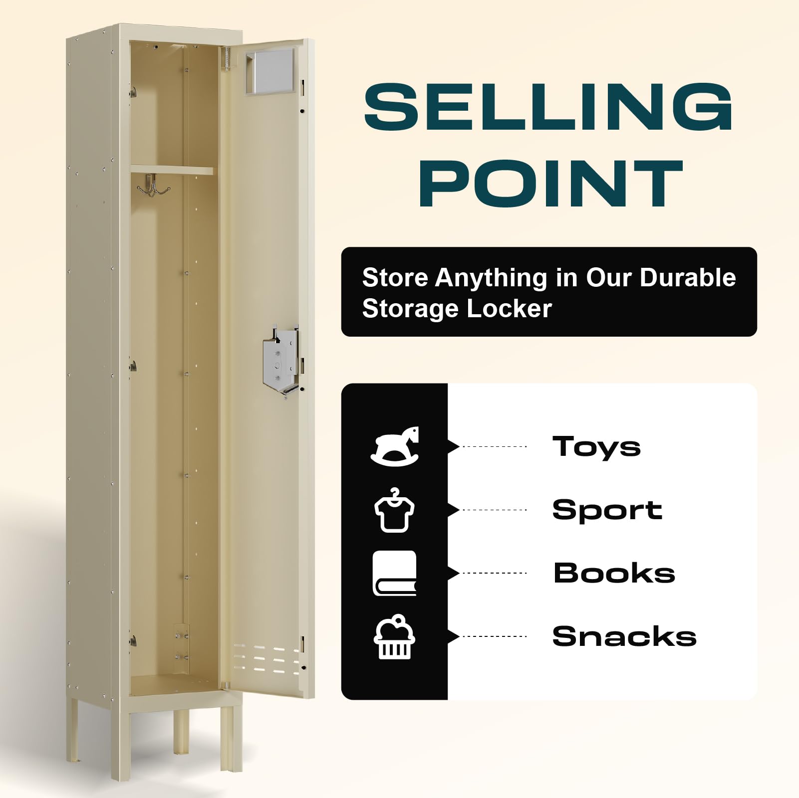 Lockers,Metal Locker, (Beige, 1 Door - (66.15" H x 11.8" W x 11.8" D))