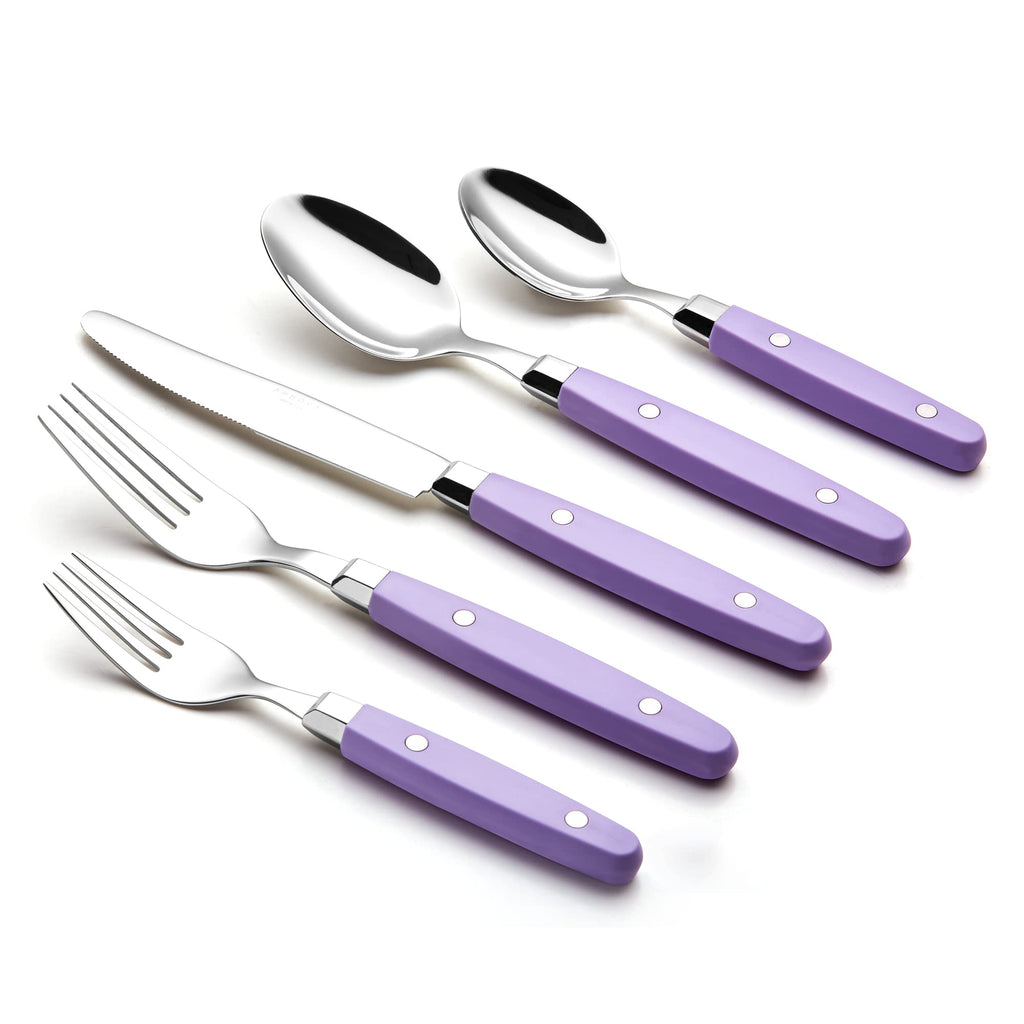 ANNOVA Silverware Set, Retro/Rivet Colorful Stainless Steel Tableware Kitchen Flatware Set Utensils, Includes Dinner Knives, Forks, Spoons, Salad Forks & Dessert Spoons (Brown, 20 Pieces)