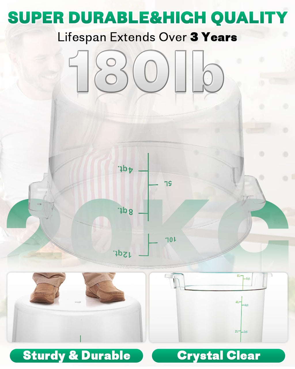 4QT NSF Food Storage Containers: 8 PCS [Food Grade][Hot&Cold Resistant] Commercial Clear Food Storage Containers with Lids for Restaurant Kitchen Proof Dough, Measuring Spoons Included(BPA FREE)