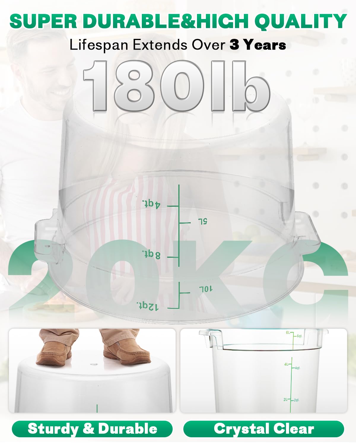 4QT NSF Food Storage Containers: 8 PCS [Food Grade][Hot&Cold Resistant] Commercial Clear Food Storage Containers with Lids for Restaurant Kitchen Proof Dough, Measuring Spoons Included(BPA FREE)
