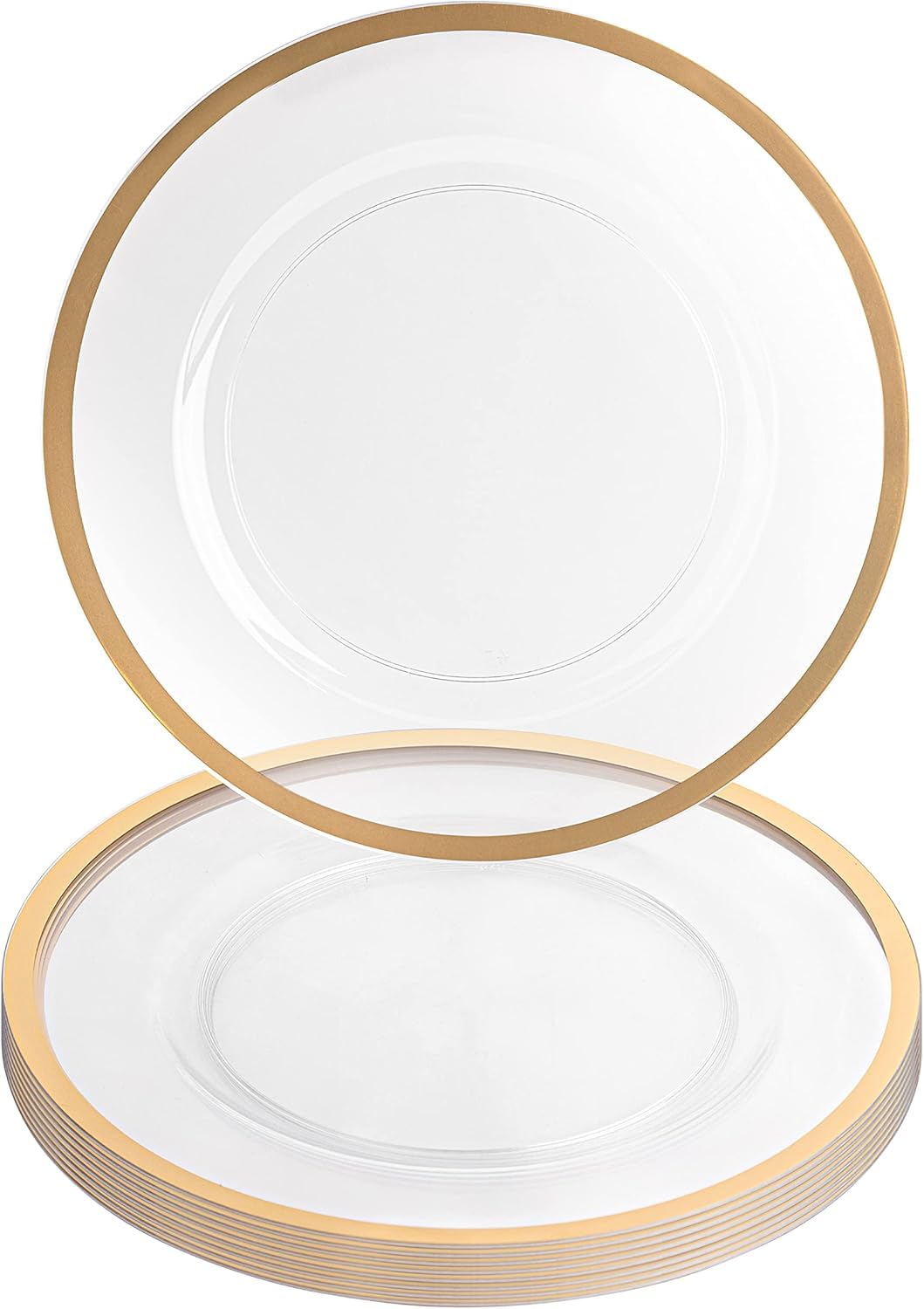 PARTY BARGAINS 13-Inch Charger Plates - 96 Pack, Clear Gold Rim, Heavy-Duty Disposable Chargers for Elegant Dining - Ideal for Weddings and Formal Events