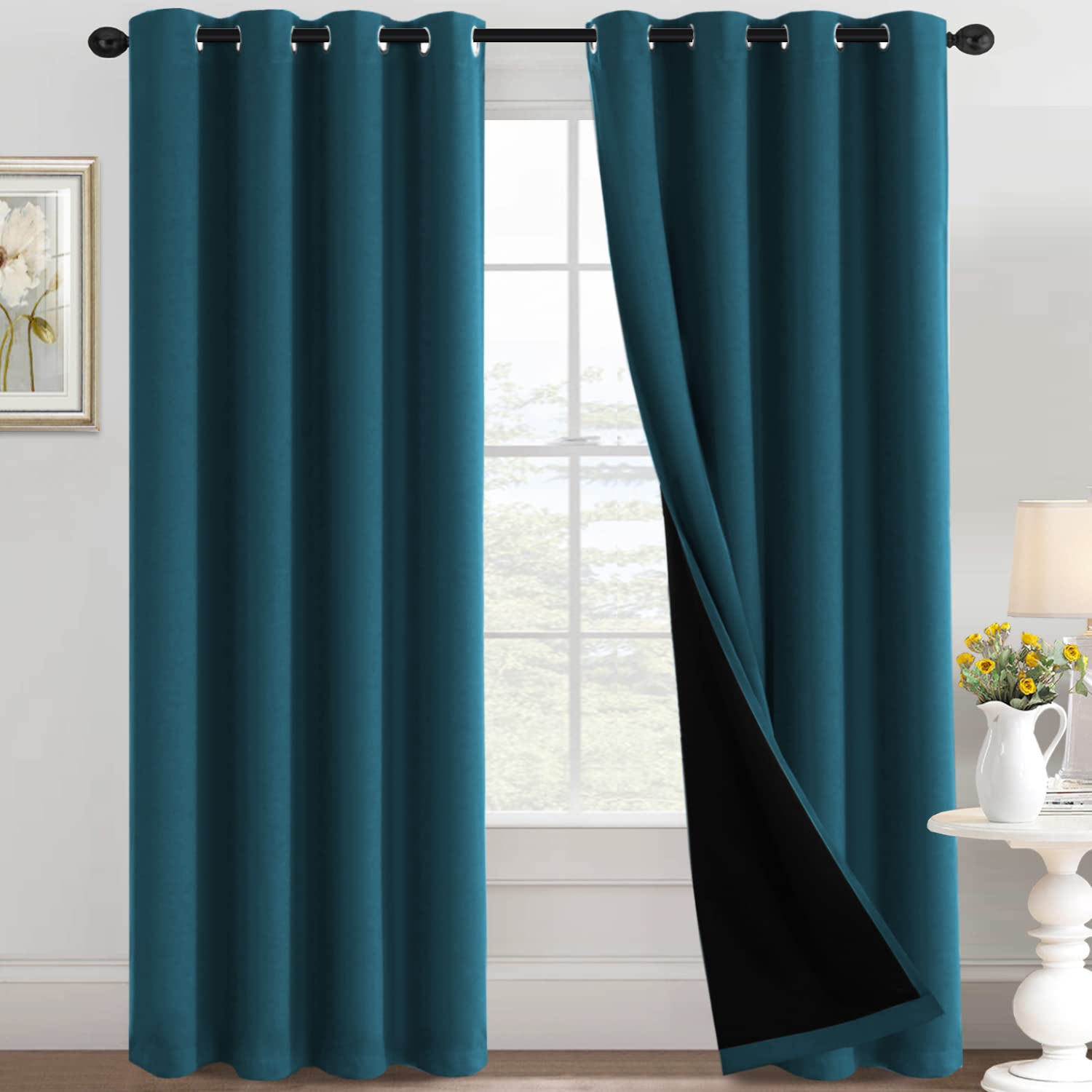 H.VERSAILTEX 100% Blackout Curtains Thermal Insulated Full Blackout Curtains for Living Room Energy Efficiency Window Drapes for Bedroom with Black Liners 1 Panel, 52x63 Inch, Burgundy