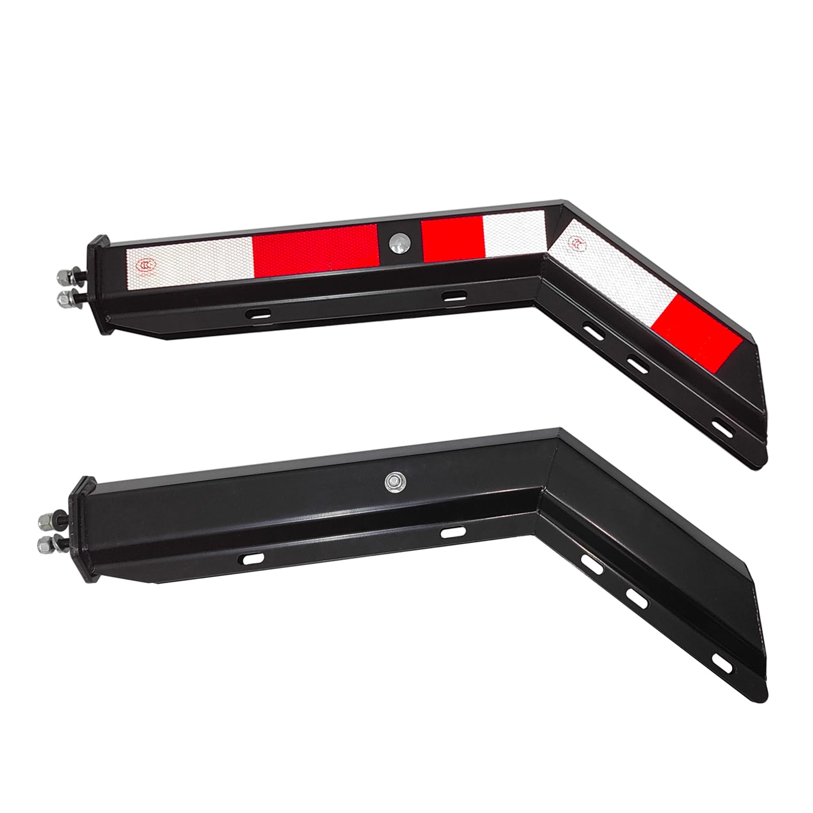 Black Angled Spring Loaded Mud Flap Hanger Bracket Mudflap Holder Set 1-1/8" Bolt Spacing 30" Length with Reflective Tapes fit for Semi Trucks, 2 Pack