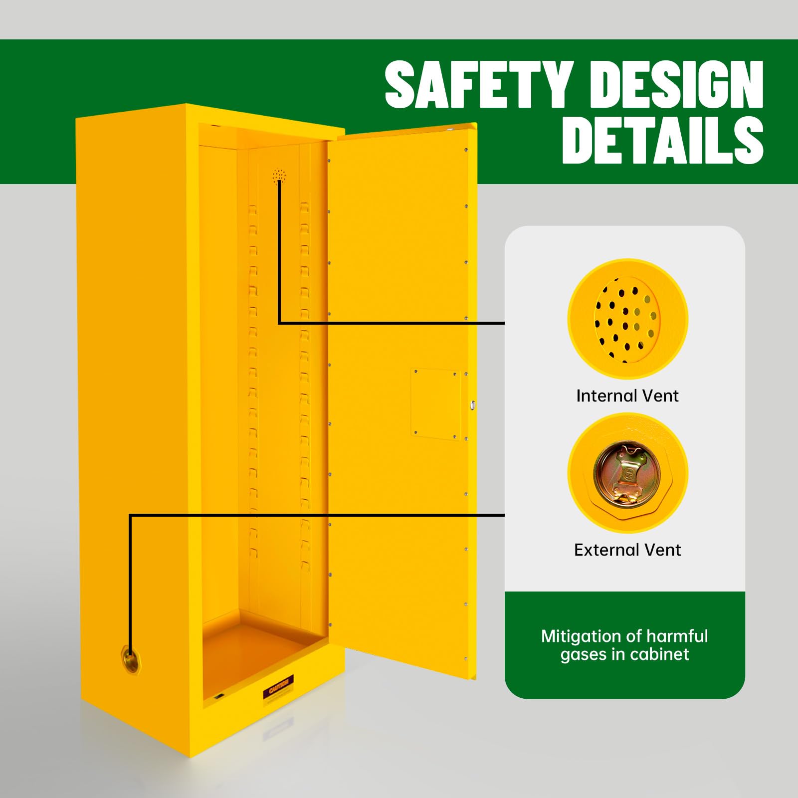 16 Gallon Flammable Storage Cabinet 18"x18"x23", Galvanized Steel, Flammable Safety Cabinet with Adjustable Shelf, for Industrial and Home Use, Yellow