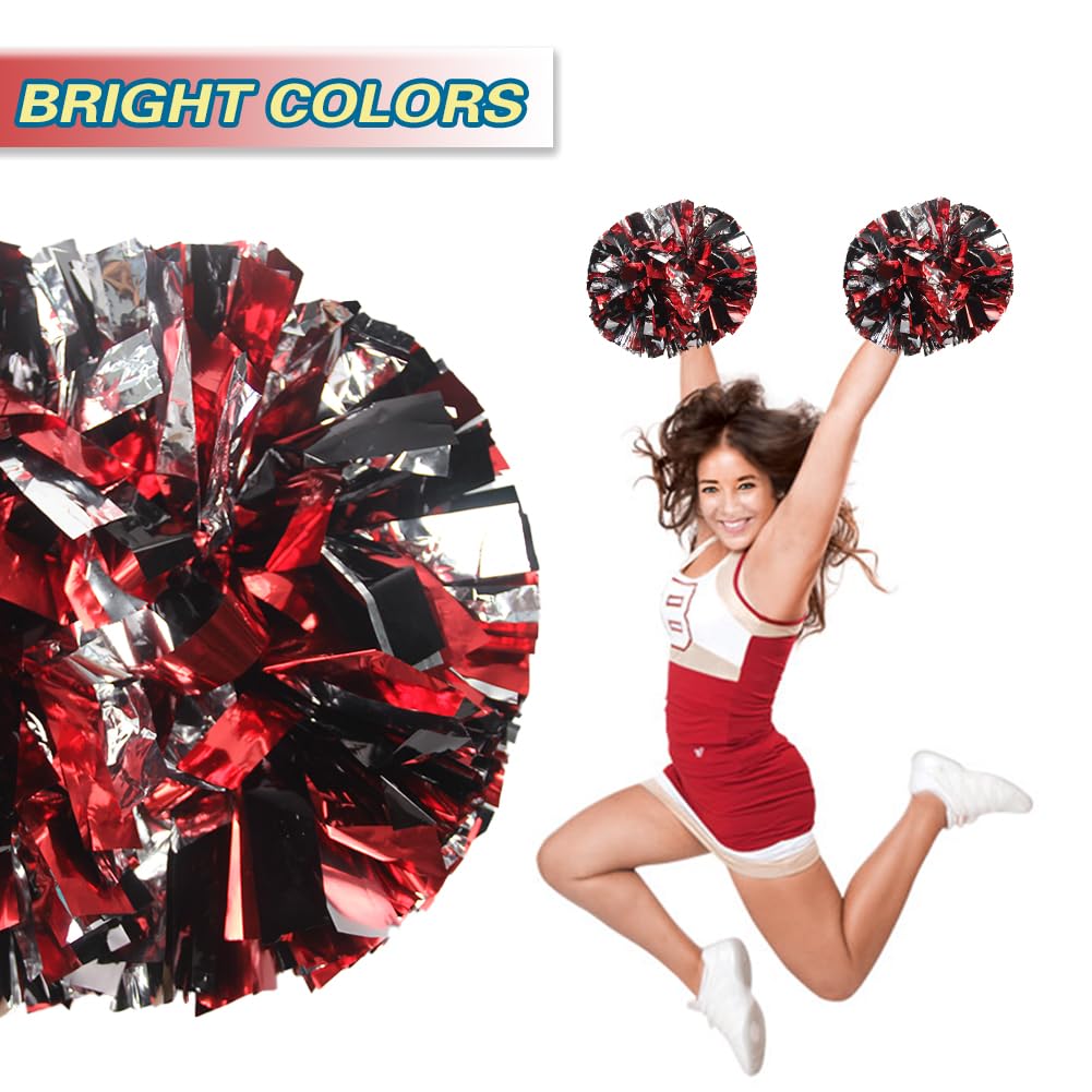 Lovecheer 2PCS/6PCS Metallic Pom Poms Cheerleading with Baton Handle Cheer Pompoms for Kids Adults Team Sports Spirit Party Cheering