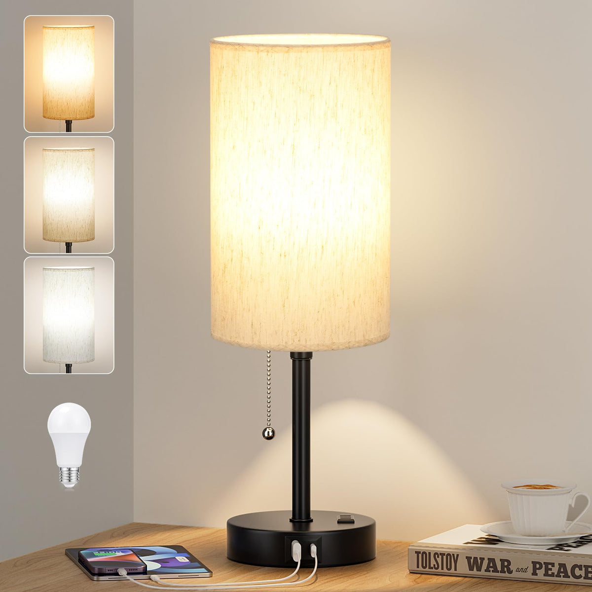 PartageiZ Small Table Lamp for Bedroom Set of 2 - Bedside Lamps for Night Stands, Minimalist Nightstand Light Lamp, Desk Lamps for Reading Room, Kids Room, Living Room, Office, Dorm