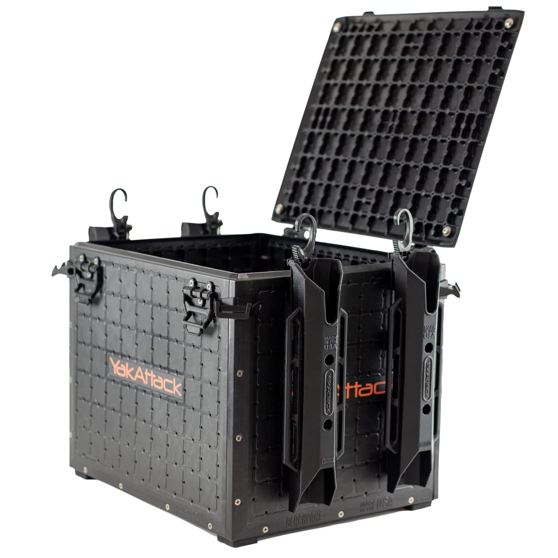YakAttack BlackPak Pro 13" x 13" Fishing Crate with 3 Rod Holders - Battleship Grey | Compact Tackle Storage Box & Gear Organizer for Kayaks | Lightweight, Durable & Customizable Marine Accessory