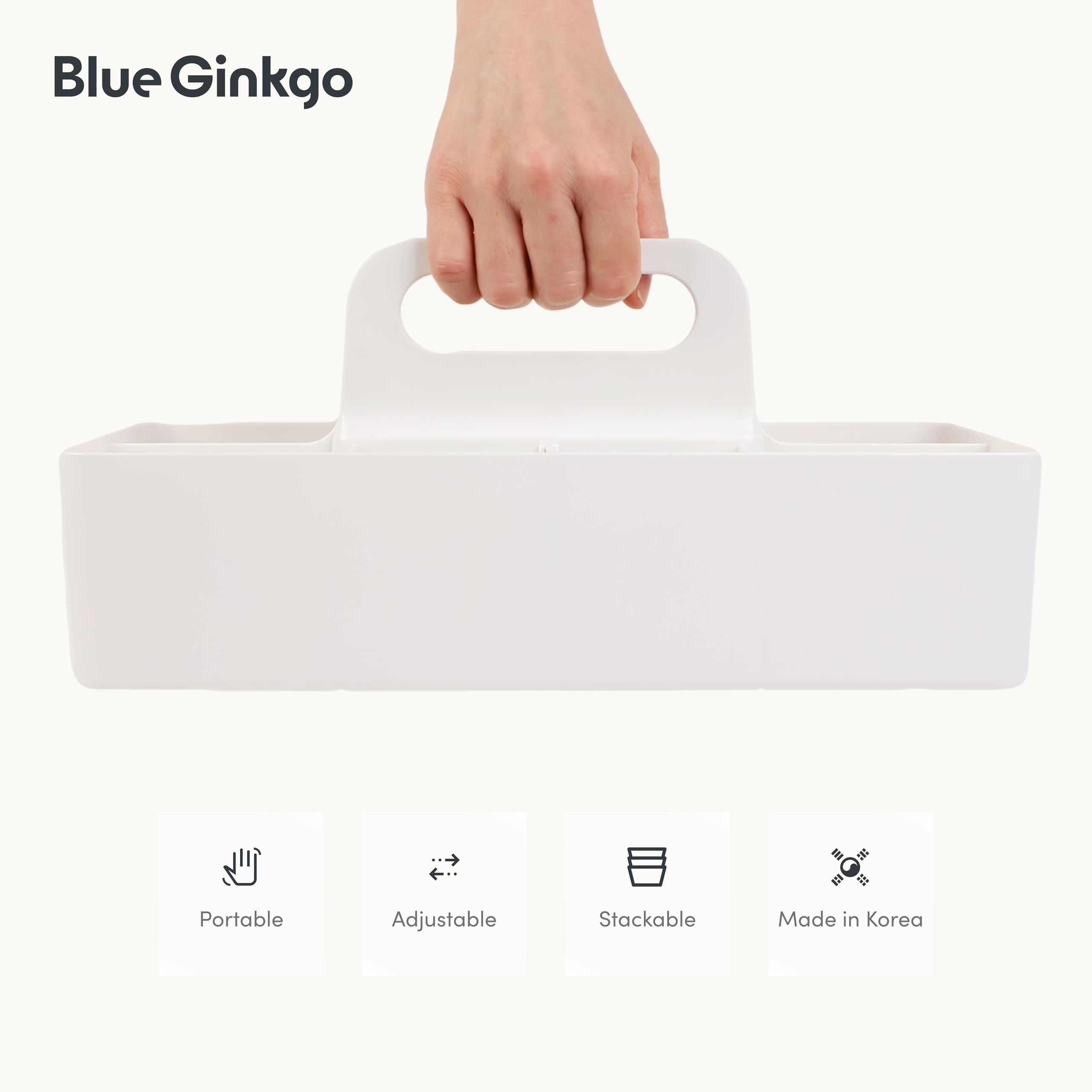 BLUE GINKGO Stackable Organizer Caddy – Korean-Made Portable Tote for Bathroom, Office, Crafts, or School Supplies (Long Rectangle, Blue)