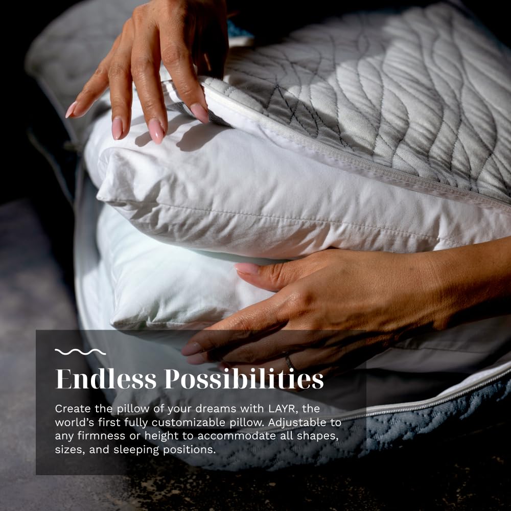 LUXOME LAYR Adjustable Firmness & Loft Pillow (2 Pack) - Completely Customizable - Memory Foam - Cooling Cover - Standard/Queen