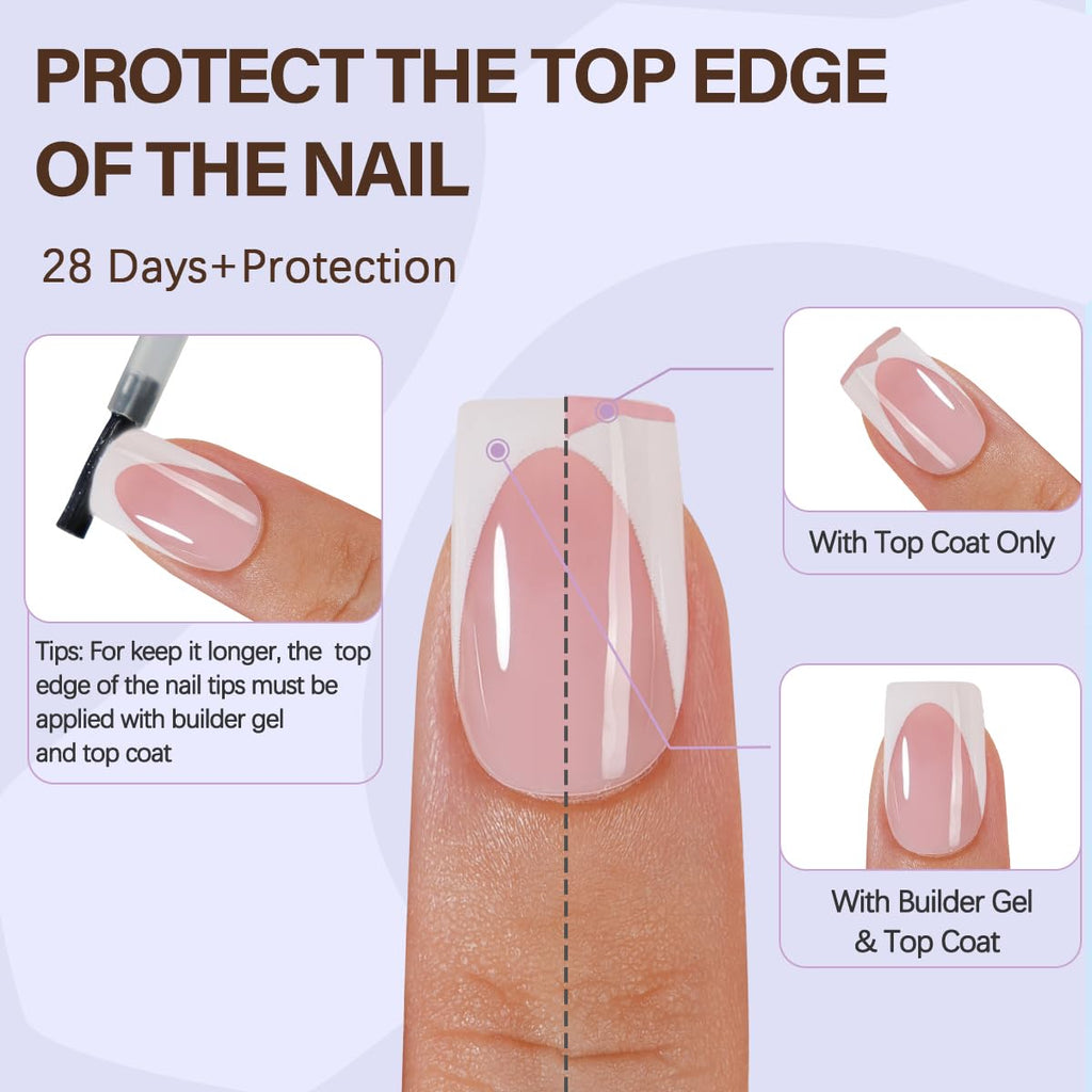 Misssix XBASICTIPS French Tip Press On Nails, 300Pcs French Gel Nail Tips Long Square, Soft Gel Pre-shaped No Need to File 3 in 1 Tips, Fake Nails for Nail Art DIY Extension Designs 15 Sizes
