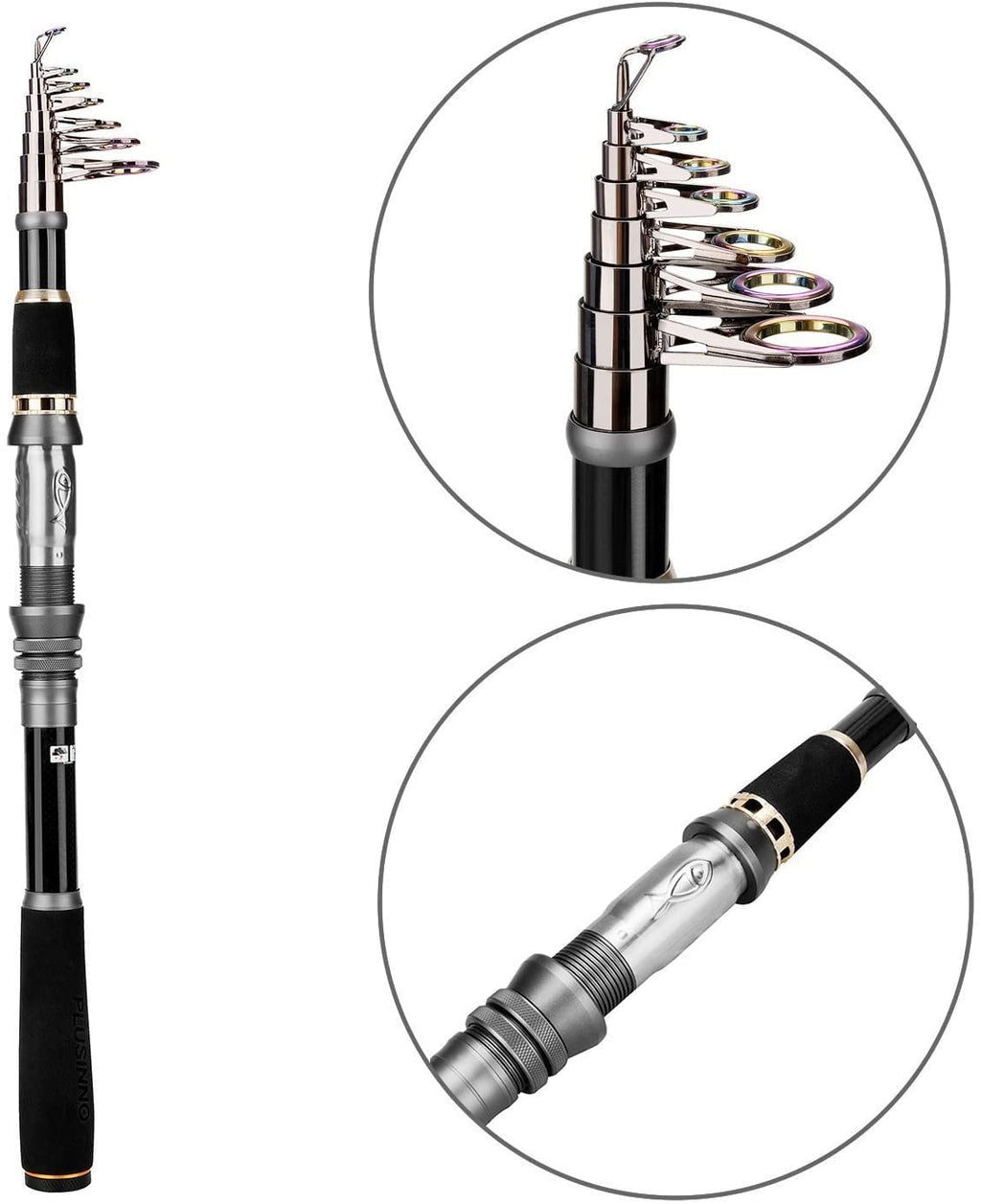 PLUSINNO Fishing Rod, Telescopic Fishing Rod and Reel Combo, Collapsible Travel Fishing Pole Rod Starter Kit, Carbon Fiber Fishing Rods and 12 +1 Bearings Stainless Steel, Fishing Gifts for Men Adults