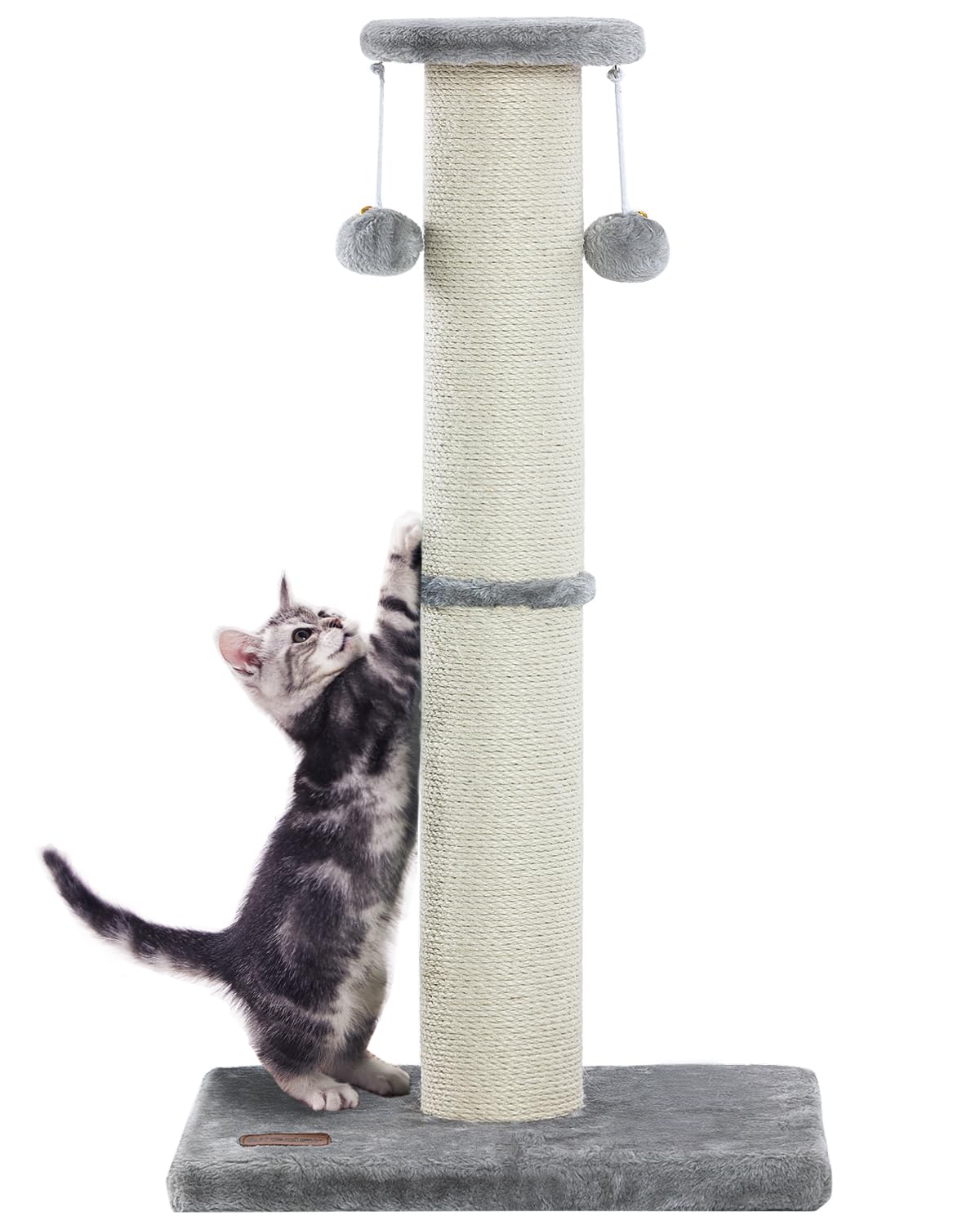 34Inch Tall Cat Scratching Post,4.3Inch Diameter Large Sisal Cat Scratch Post with Ball, Sturdy and Durable Cat Scratcher for Indoor Cats Adults Black