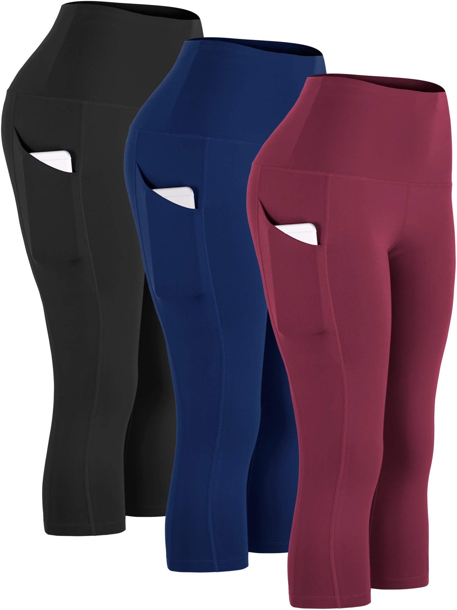 CADMUS Womens High Waist Workout Legging Capris for Yoga w Side Pockets