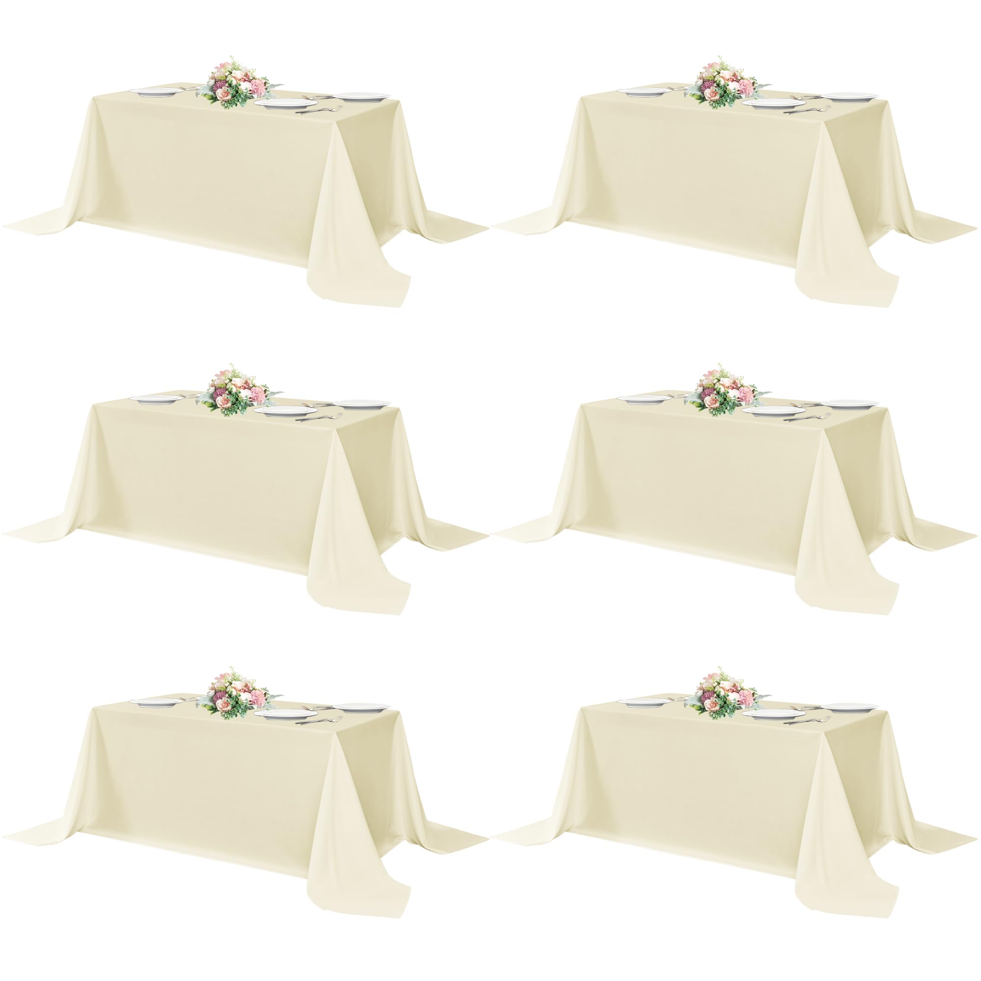 sancua Rectangle Tablecloths for 4ft Tables, 6 Pack - 60x84 Inch - Beige Washable Fabric Cloth Table Cloth for Wedding, Party, Birthday, Banquet, Reusable Polyester Table Covers