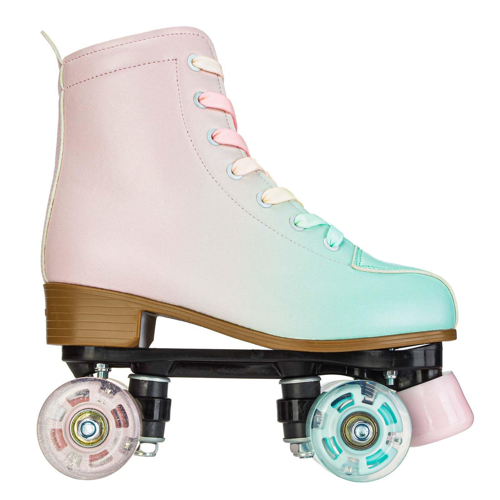 YYW Roller Skates for Girls and Women, Fantastic Gradient Pink and Green PU Leather Light Up Kids Youth Roller Skates, Indoor Outdoor