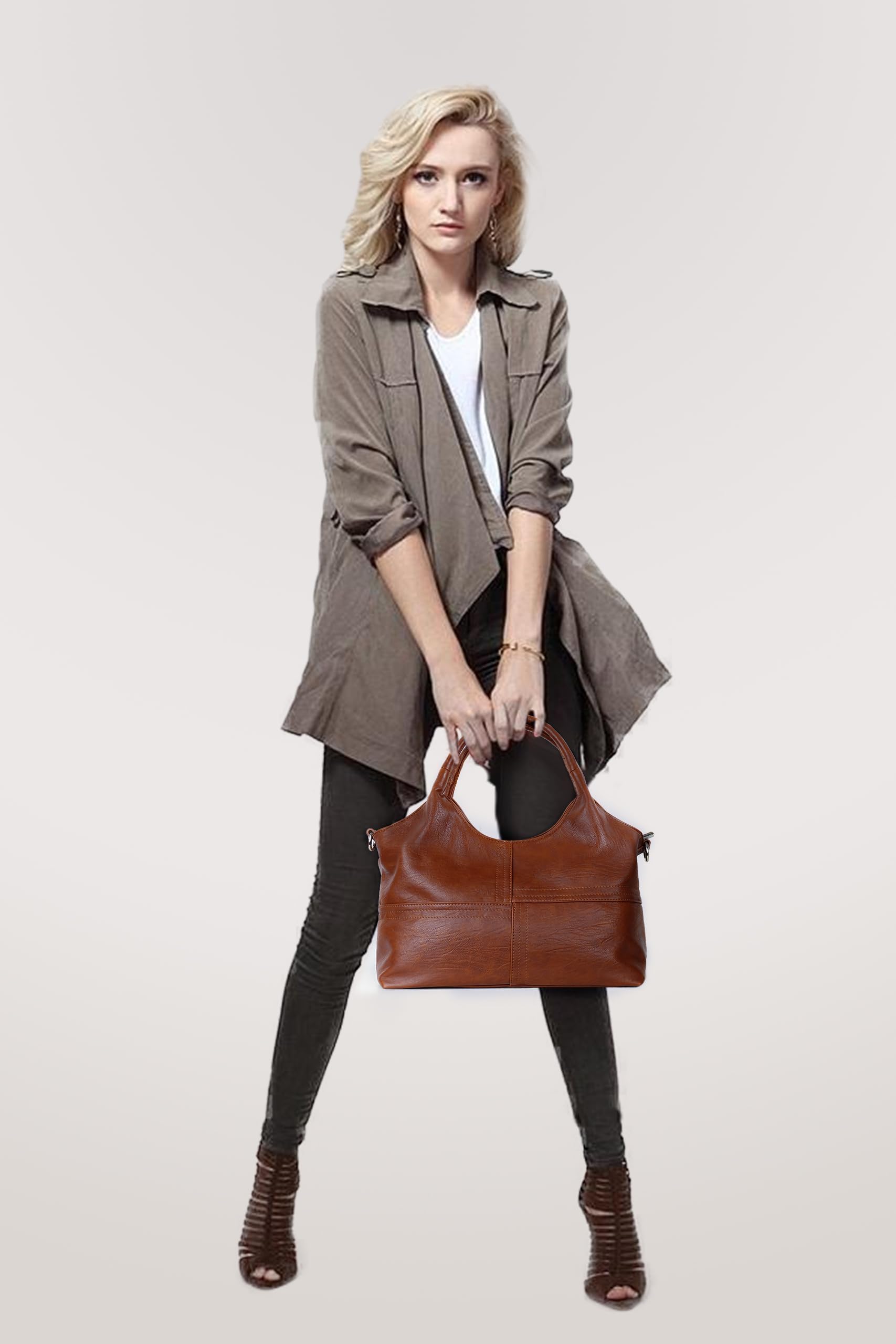 KOGTLA Medium Vegan Leather Purses for Women with Detachable Satchel Strap, Ladies Handbags, Tote Hobo Bags with Two-Handle