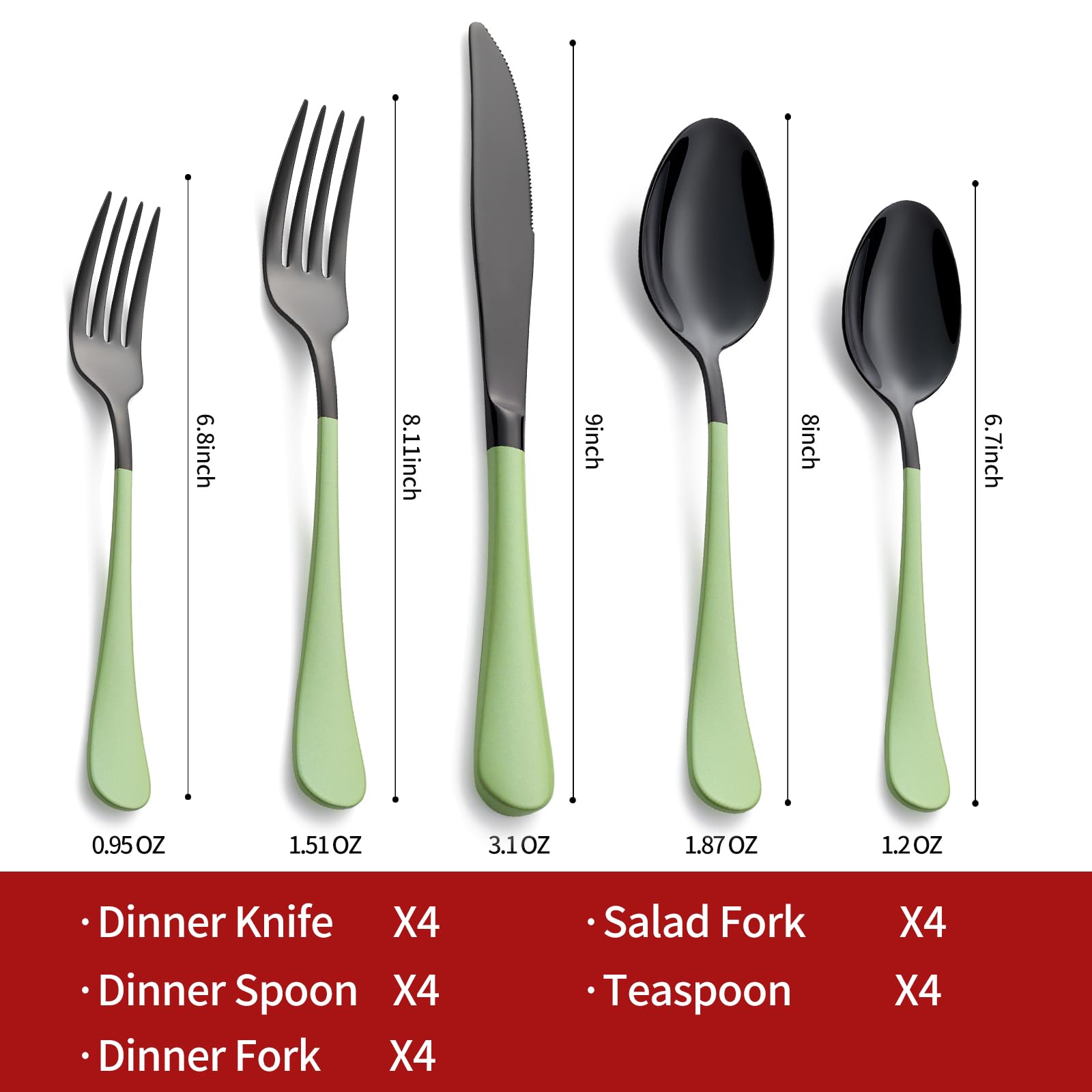 20-Pieces Blac and Pink Silverware Sets for 4,Pink Handle Stainless Steel Cutlery Set, Include Forks Spoons and Knives Set, Dishwasher Safe Utensil Sets for Home Restaurant