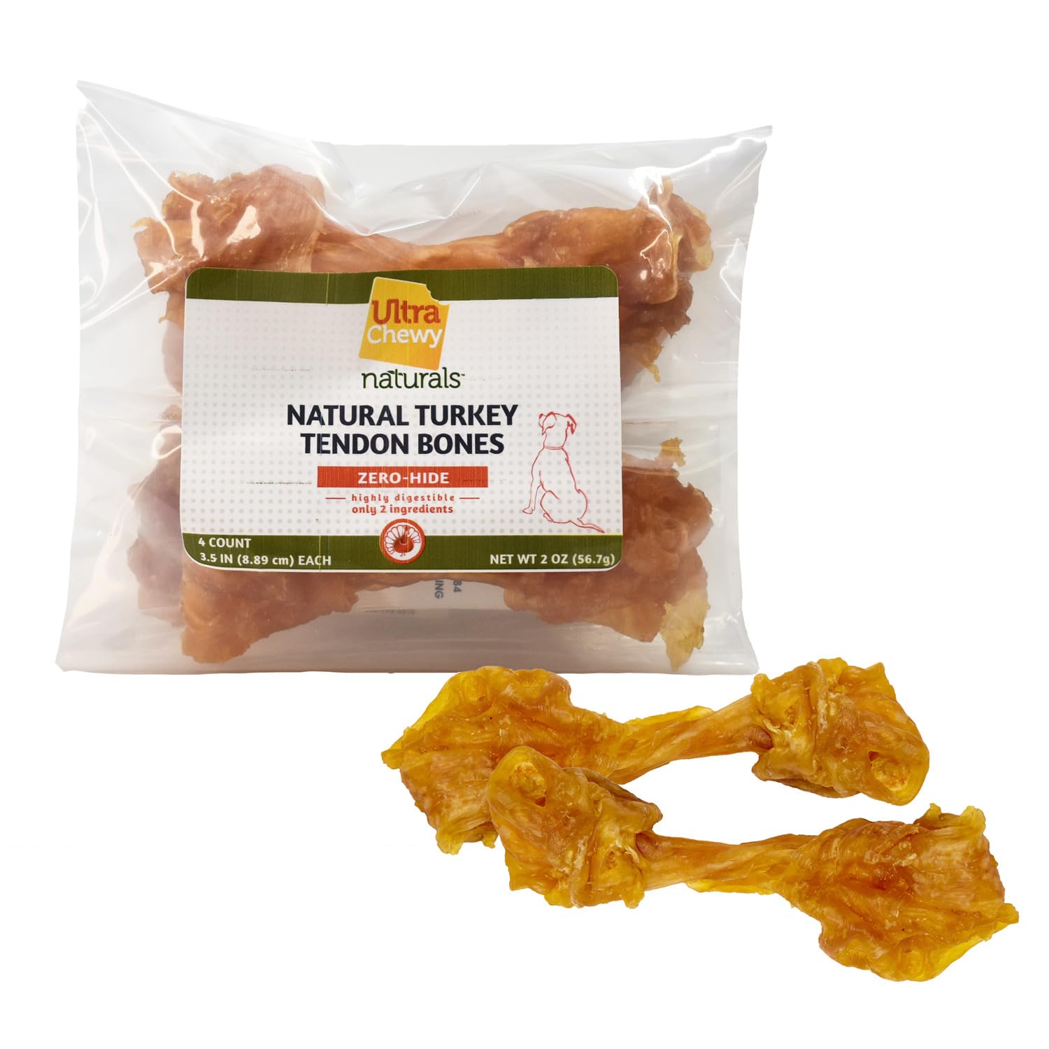 Ultra Chewy Turkey Tendon Knotted Bones for Dogs - Premium All-Natural, Hypoallergenic, Long-Lasting Dog Chew Treat, Easy to Digest - Ingredient Sourced from USA (3.5 Inch - 4 Pack)