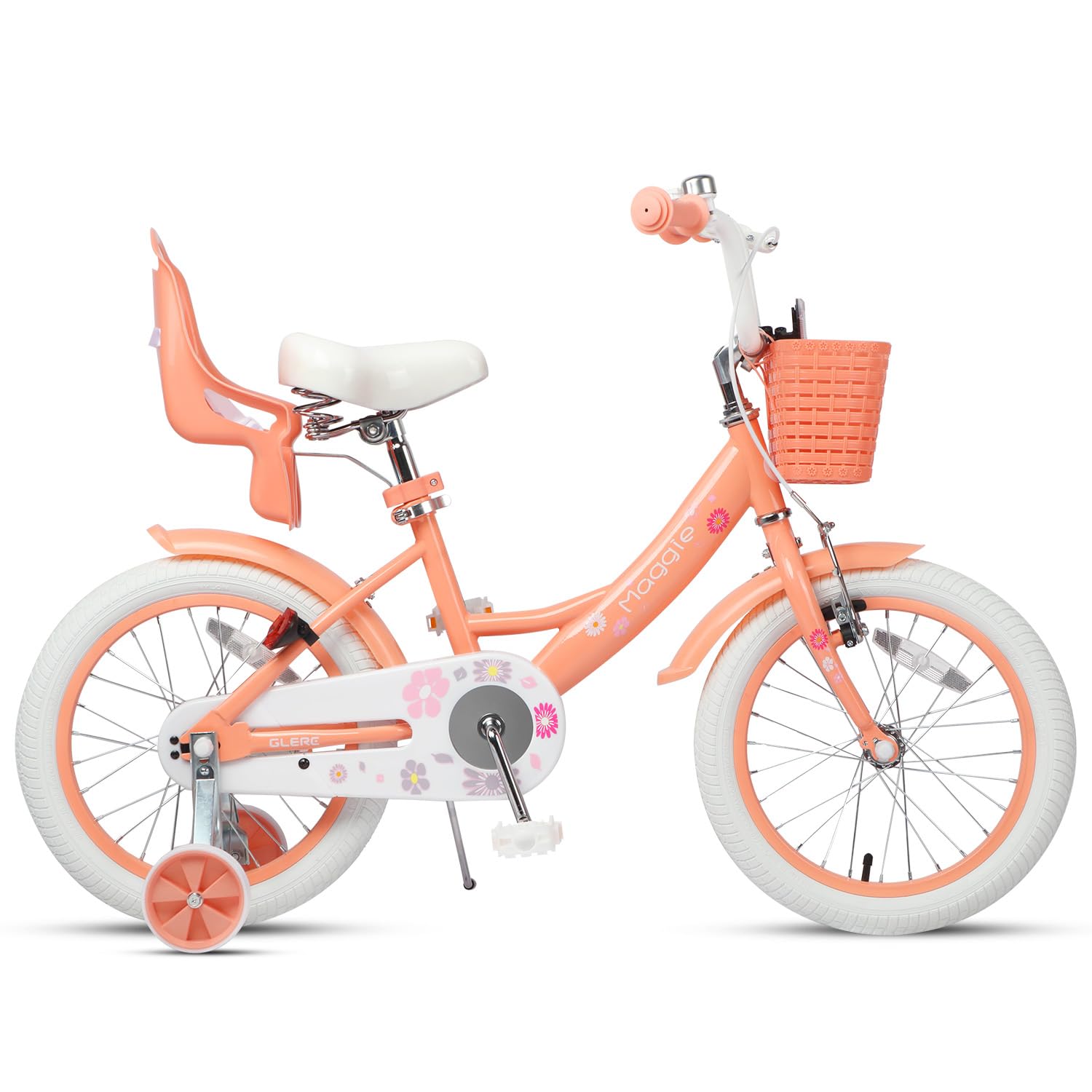 Glerc Maggie Girls Bike, 12-20 Inch Kids Bike for 2-13 Years Old Children, Princess Style Kids Bicycle with Doll-Seat & Basket & Training Wheels, Multiple Colors
