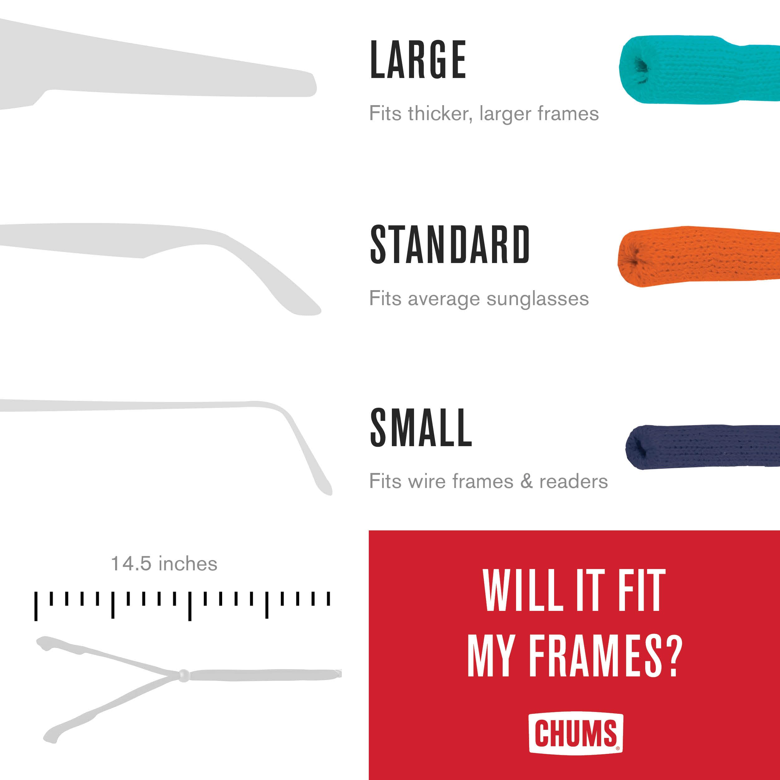 Chums Original Cotton Retainer - Unisex Eyewear Keeper for Sunglasses & Glasses - Adjustable Fit, Washable & Made in USA