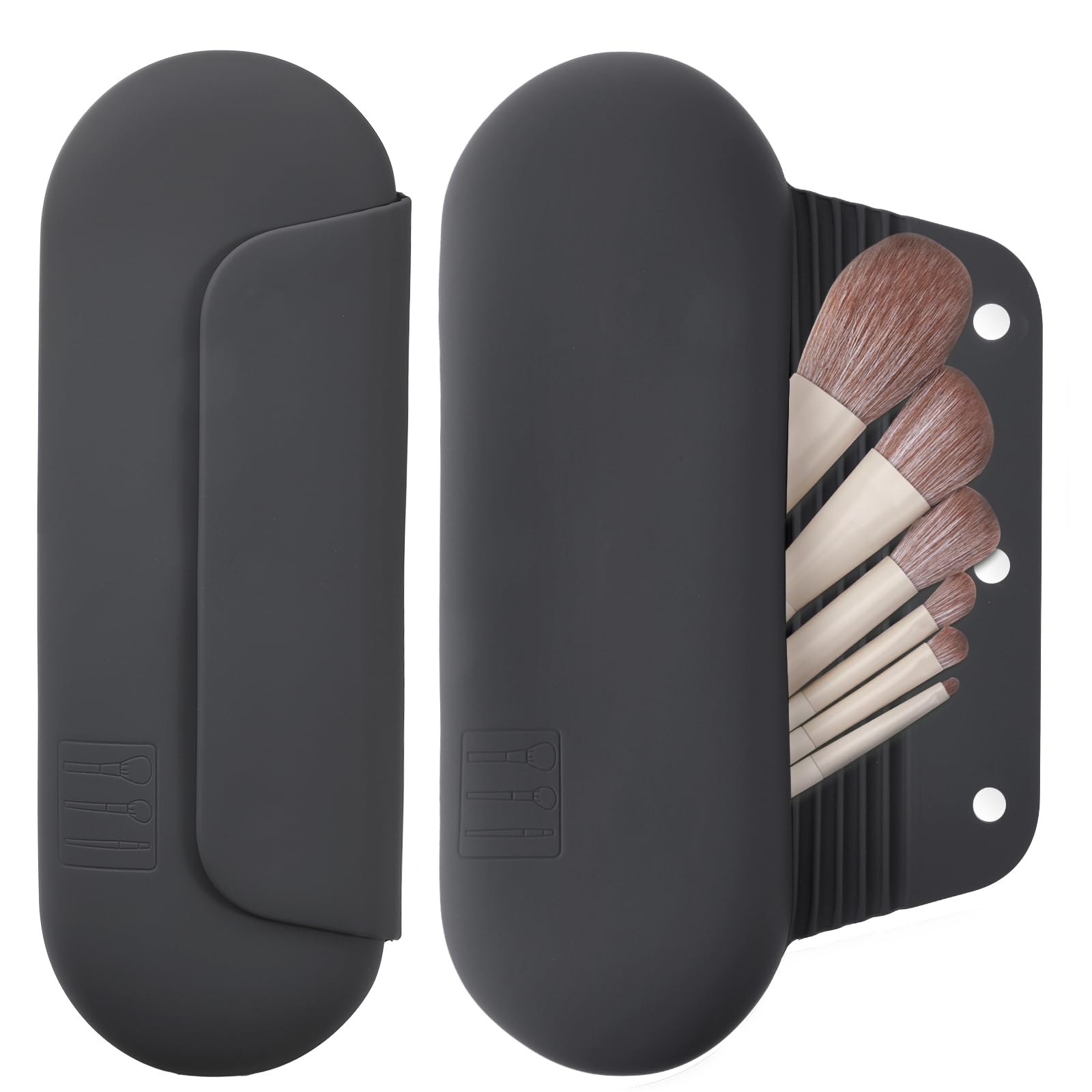 AGIKET Silicone Makeup Brush Holder Travel Cosmetic Bag：Soft Portable Cosmetic Face Brushes Holder with Upgrade Anti-Fall Out Magnetic Closure, Large Travel Makeup Brush Case - Walnut