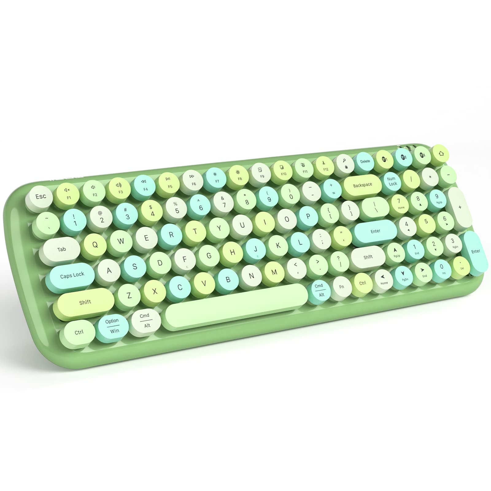 MOFII Wireless Keyboard and Mouse Combo, Compact Typewriter Retro Round Computer Keyboard and Mouse Set, Plug and Play, for Windows, Computer, Desktop, PC, Notebook - Black Green Gradient