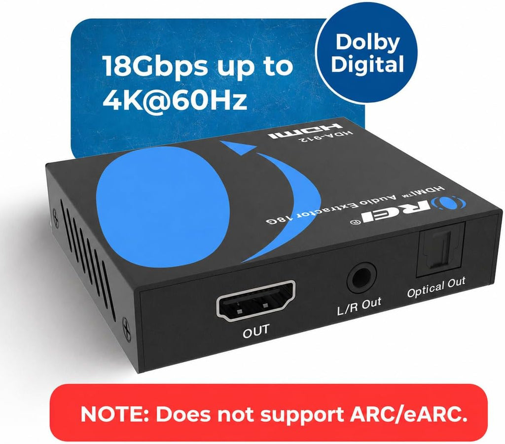 OREI 4K 60Hz 18G HDMI 2.0 Audio Converter Extractor - SPDIF + 3.5mm Output - HDCP 2.2 - Dolby Digital/DTS Passthrough CEC, HDR, Dolby Vision, HDR10 Support (HDA-912)
