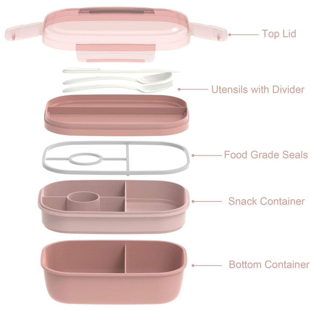 JBGOYON® Bento Lunch Box Set - 3 Stackable Containers for Adults and Kids- Includes Lunch Bag, Leak-Proof and BPA-Free - Built-in Utensil Set and Snack Bag - Dishwasher Safe(Grey Black)