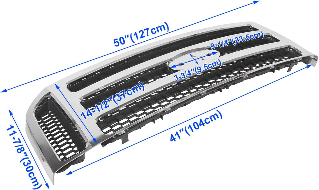 HECASA Front Grille Compatible with 1999-2004 Ford Super Duty F-250 F-350 Excursion (New Front Chrome Grille) 2006 Style W/Detachable Mesh Insert