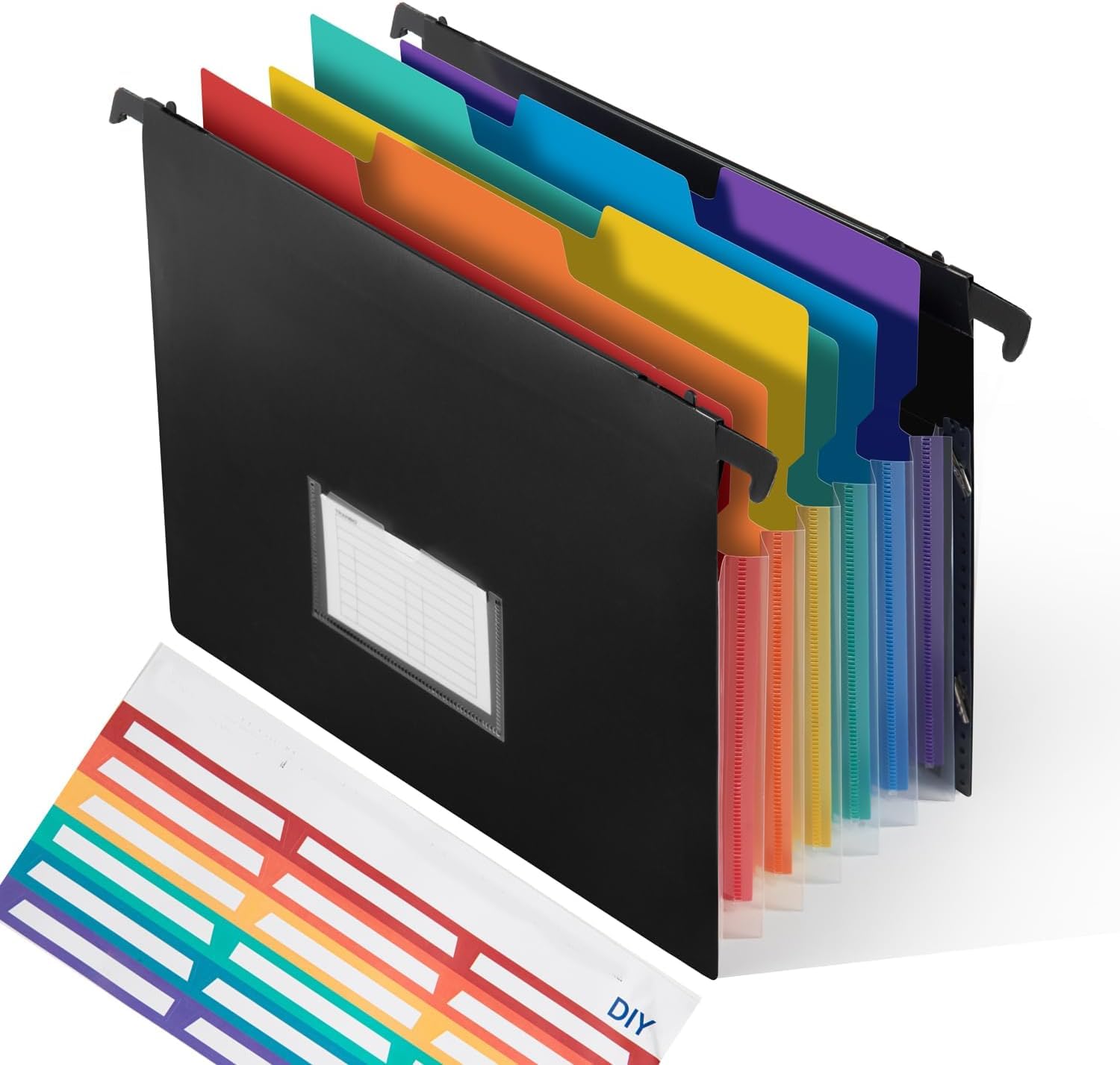 7-Pockets Hanging File Folder with Retractable Hooks for Filing Cabinet, 2 in 1 Expandable Accordion File Organizer with Elastic Band for File Frame or On-The-Go Use (1 Pcs)