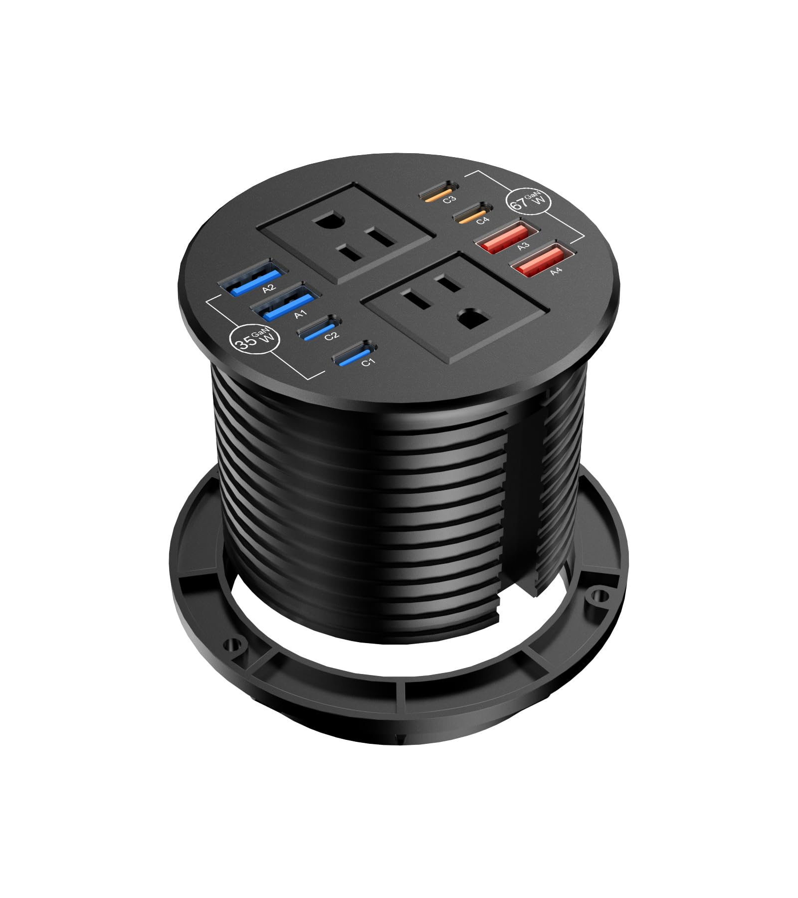 2 inch Desk Power Grommet Outlet, Recessed Power Outlet with 20W USB-C Fast Charging, for Conference Rooms, Office Tables, Furniture, 6FT Cord(ETL Listed)